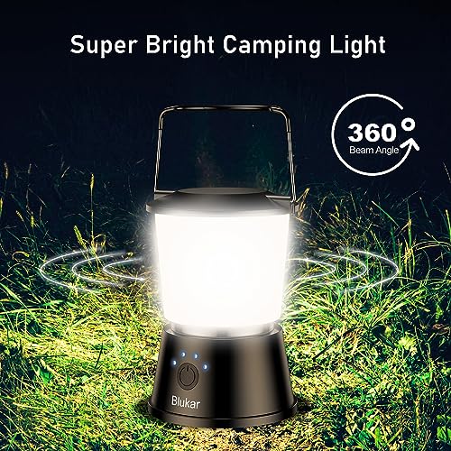 Blukar LED Campinglampe Tragbar, 2000 Lumen Superhell Camping Laterne Aufladbar Zeltlampe mit Haken, Stufenlos Dimmbar & 5 Leuchtmodi, 8+ Std. Dauer, Notfallleuchte für Camp, Stromausfall-Schwarz