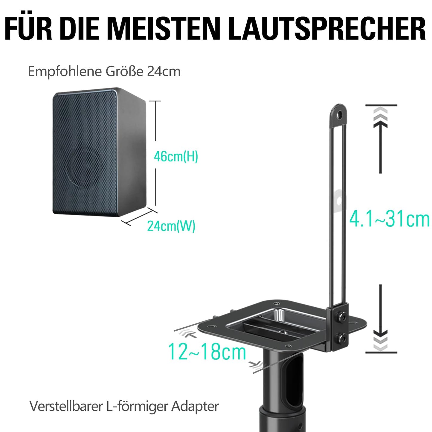Mounting Dream Lautsprecherständer höhenverstellbar für Satelliten bis zu 5KG, 2er-Set Bodenständer