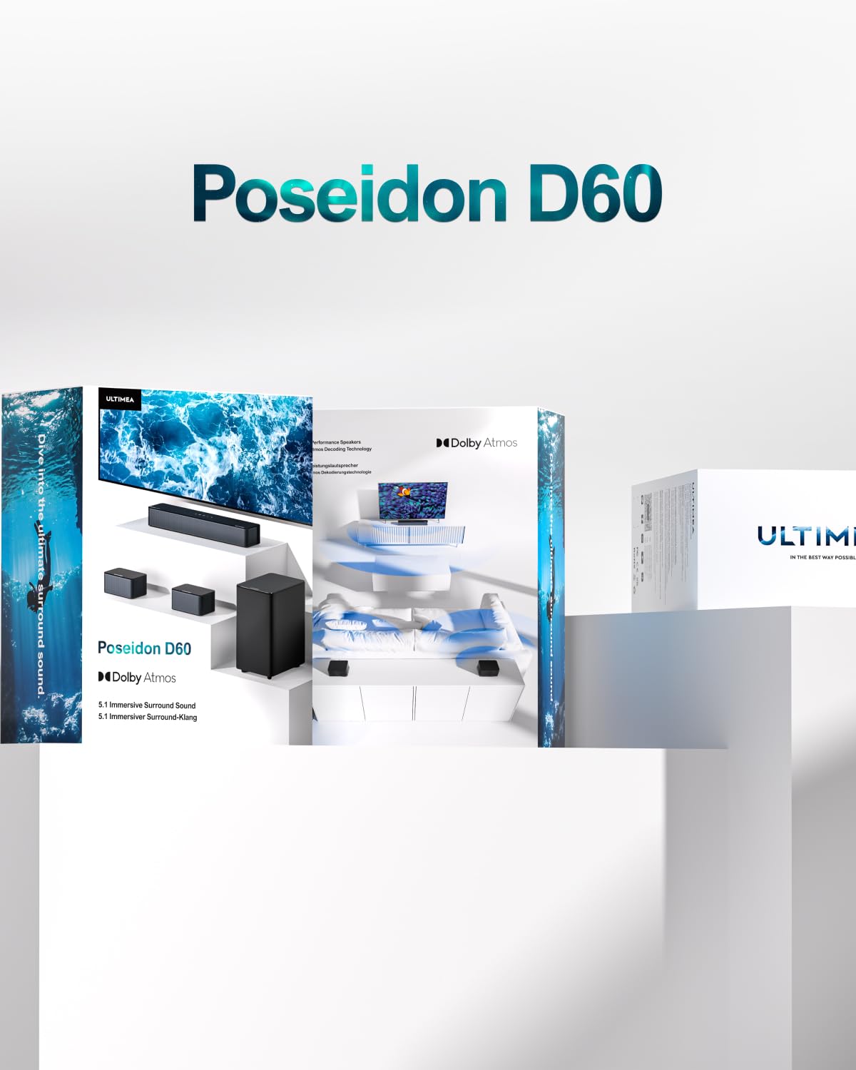ULTIMEA 5.1 Dolby Atmos, 3D Surround Sound System Soundbar für TV Geräte, Soundbar mit Subwoofer, TV Lautsprecher für Heimkino mit einstellbarem Bass, Poseidon D60-Serie