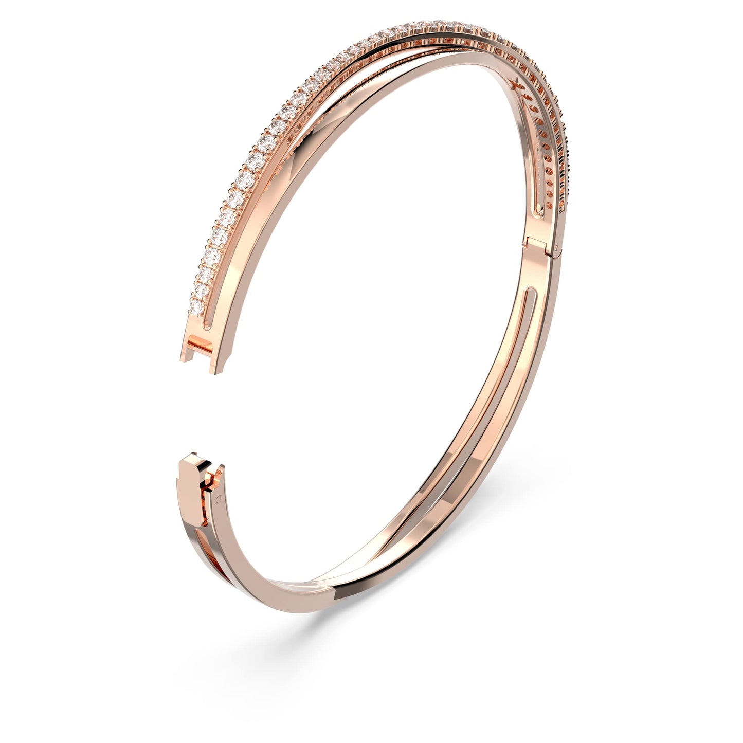 Swarovski Hyperbola Armband, Weißer und Rosé Vergoldeter Damenarmreif mit Strahlenden Swarovski Kristallen