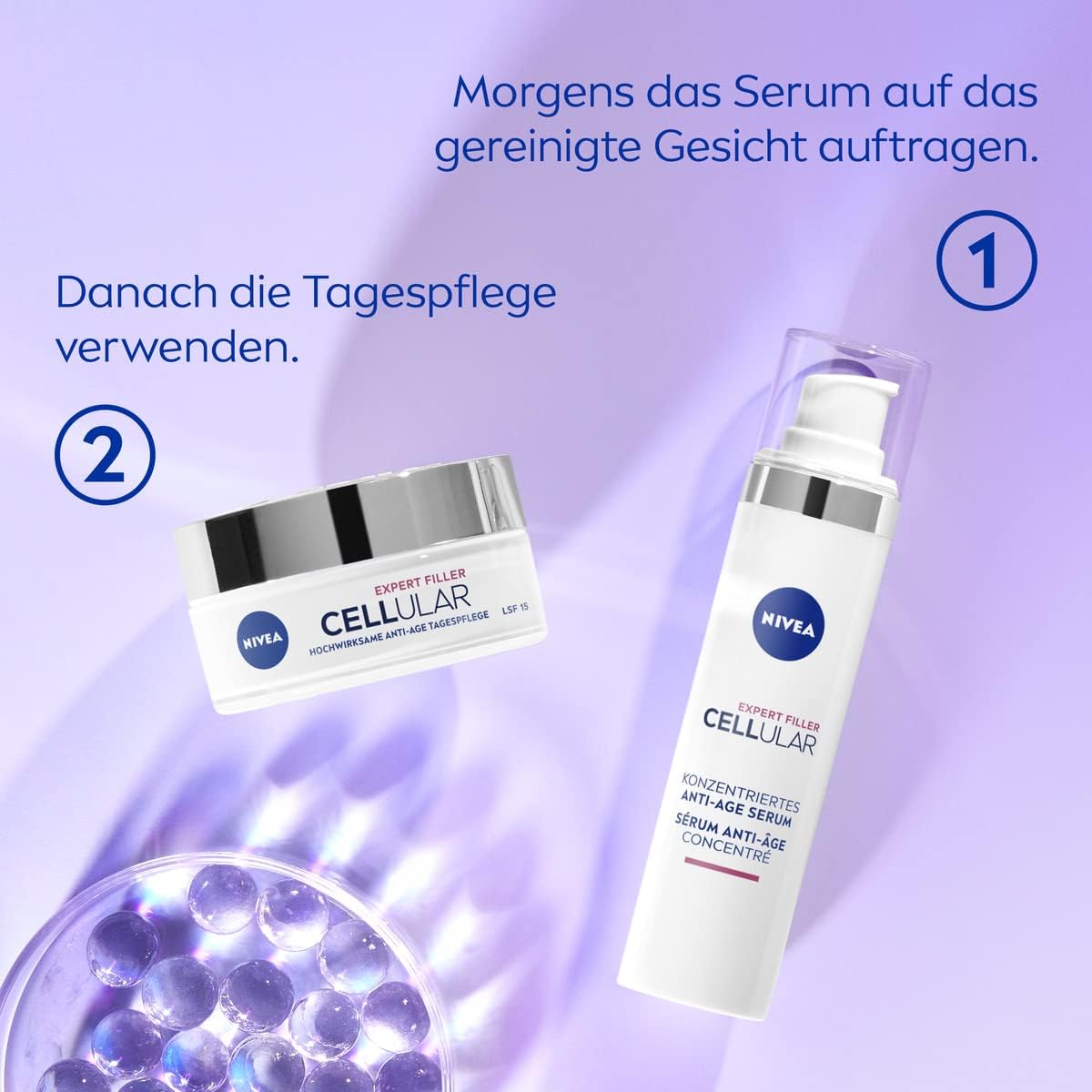 NIVEA Cellular Expert Filler Konzentriertes Anti-Age Serum, effektive Gesichtspflege mit Hyaluron- und Folsäure, Hyaluron Serum für jünger aussehende Haut (40 ml)