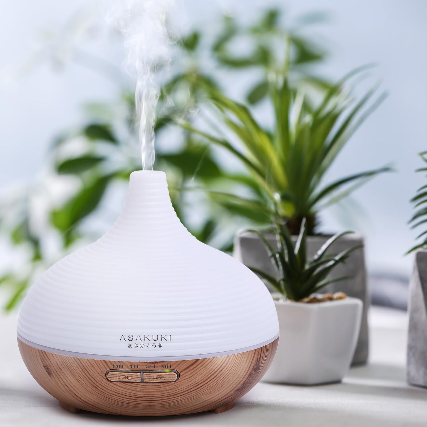 ASAKUKI 300ml Aroma Diffuser für Duftöle, Premium Ultraschall Luftbefeuchter Aromatherapie Öle Diffusor mit 7 farbigem LED Licht, BPA Free Schlafzimmer, Büro, Spa