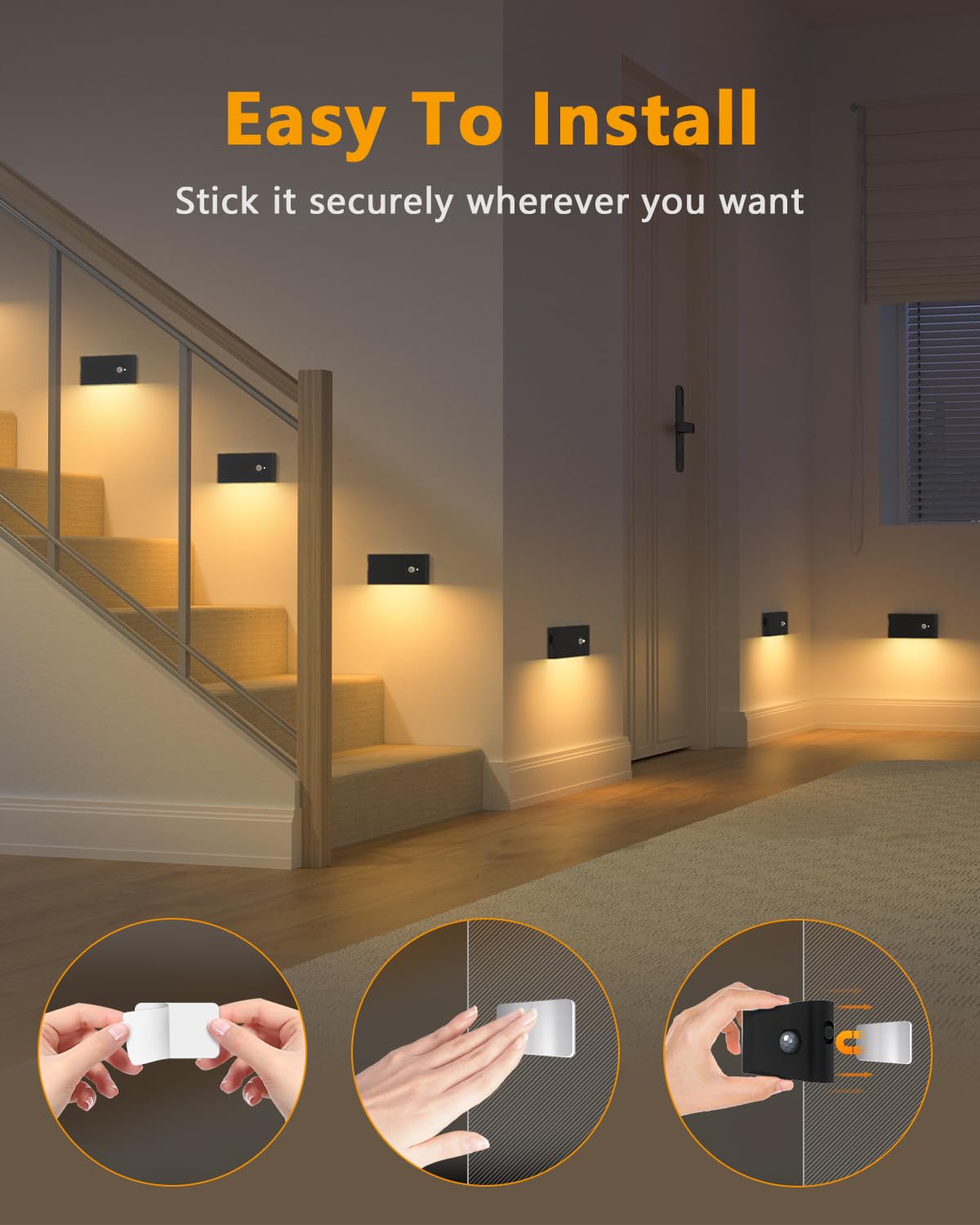 WILLED Led Nachtlicht mit Bewegungsmelder, 8 Stück Treppenlicht mit Bewegungsmelder, Aufladbar USB Nachtlicht Bewegungsmelder mit 3 Modi (Auto/ON/OFF), für Treppe, Schlafzimmer, Küche, Flur,Badezimmer