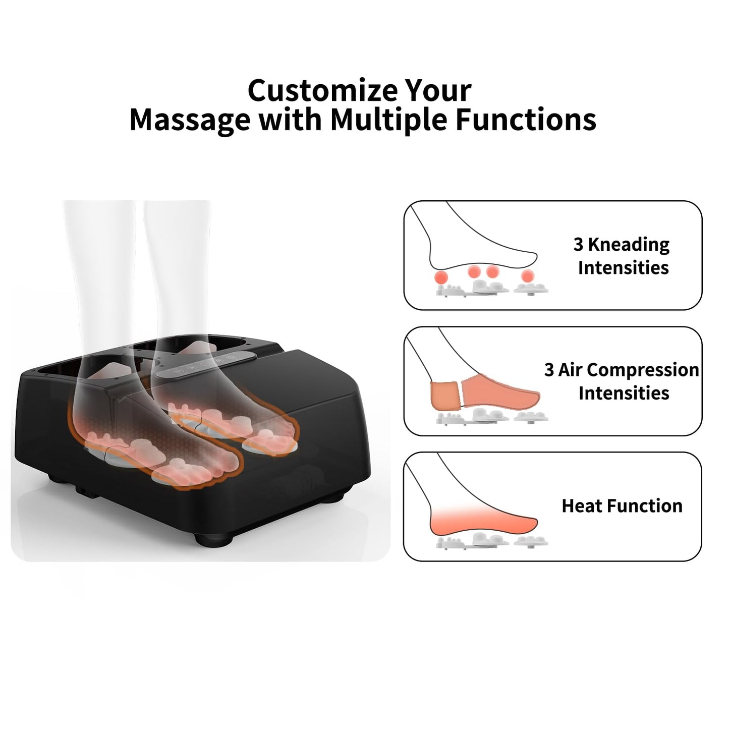Mountrax Fußmassagegerät Elektrisch mit Wärmefunktion, Shiatsu Fussmassagegerät für Plantarfasziitis und Schmerzlinderung, Passend für Füße bis Größe 46
