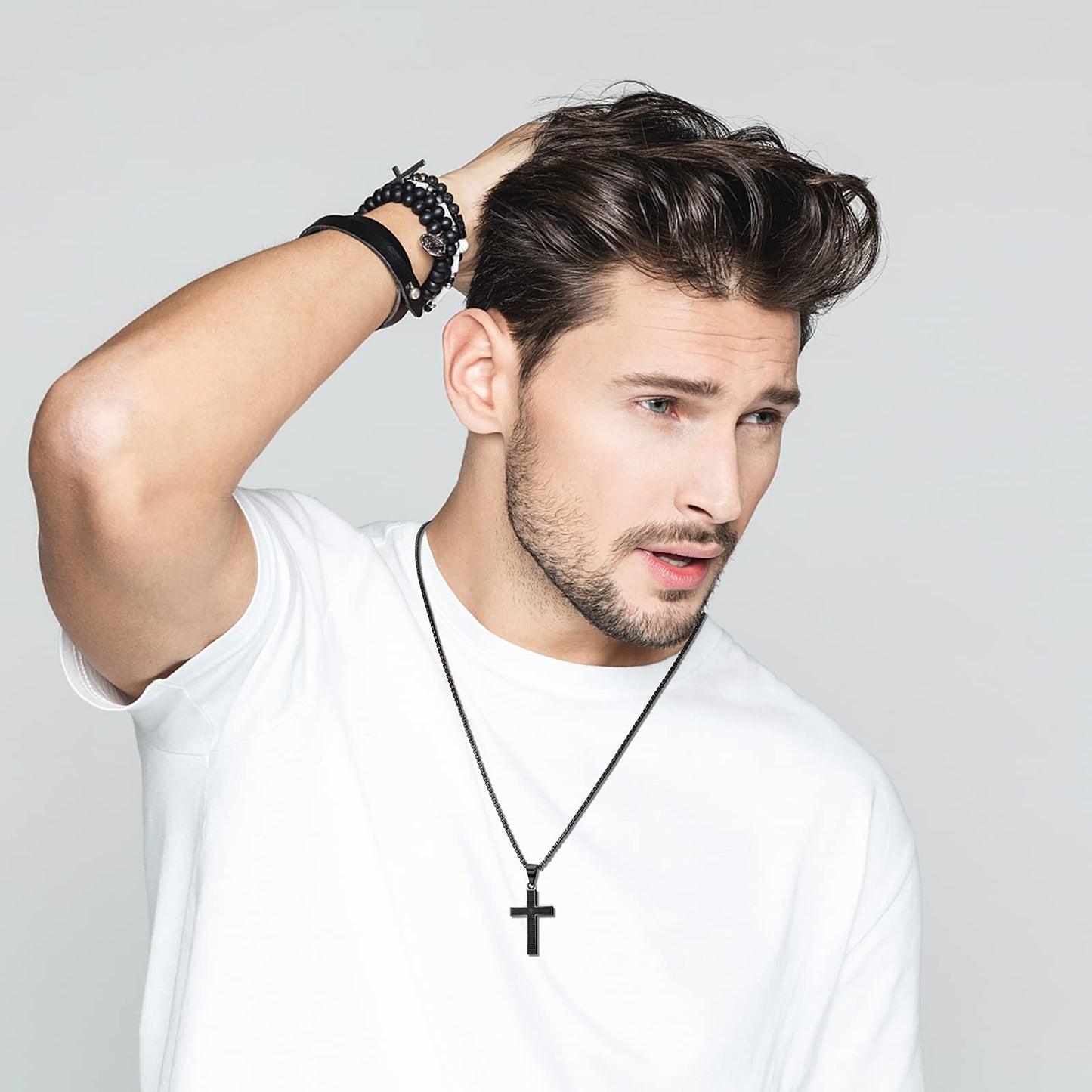 MERTTURM Kreuz Halskette für Herren, Schmuck Edelstahl, Kreuz Anhänger mit 60cm Kette, Farbe Schwarz(lichtecht & schweißfest)