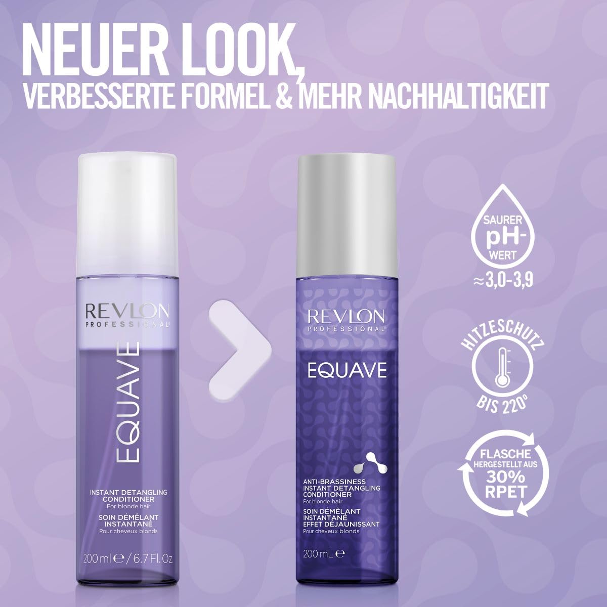 REVLON PROFESSIONAL EQUAVE Anti-Brassiness Instant Detangling Conditioner, 200 ml, entwirrender Leave in Sprühconditioner für blondes, weißes & blondiertes Haar, 2-Phasen Haarpflege mit Hitzeschutz