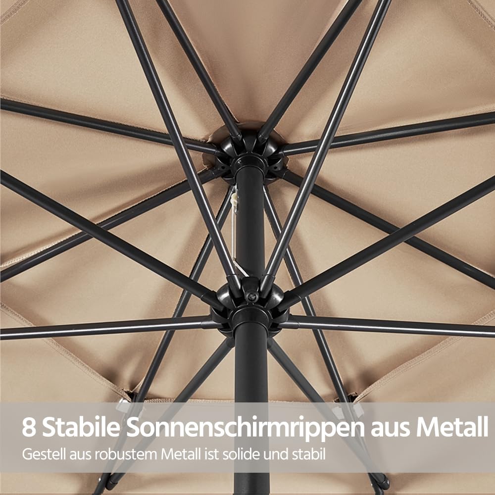 Yaheetech Sonnenschirm mit 3-lagigem Dach Φ 324 cm Neigbarer Gartenschirm UV-Schutz belüftet Marktschirm Outdoor Schirm Rund Sonnenschutz für Garten/Balkon/Terrasse/Strand, Hellbraun