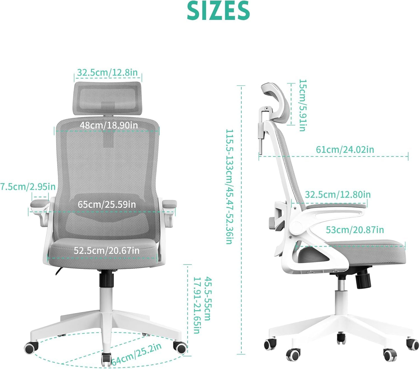 Tweakio Bürostuhl Ergonomisch, S-förmiger Schreibtischstuhl mit Verstellbaren Armlehnen, Ergonomischer Bürostuhl, Office Chair 90°Flip-Up Armlehne, Extra Breites Kissen Büro Stuhl & Gaming Stuhl