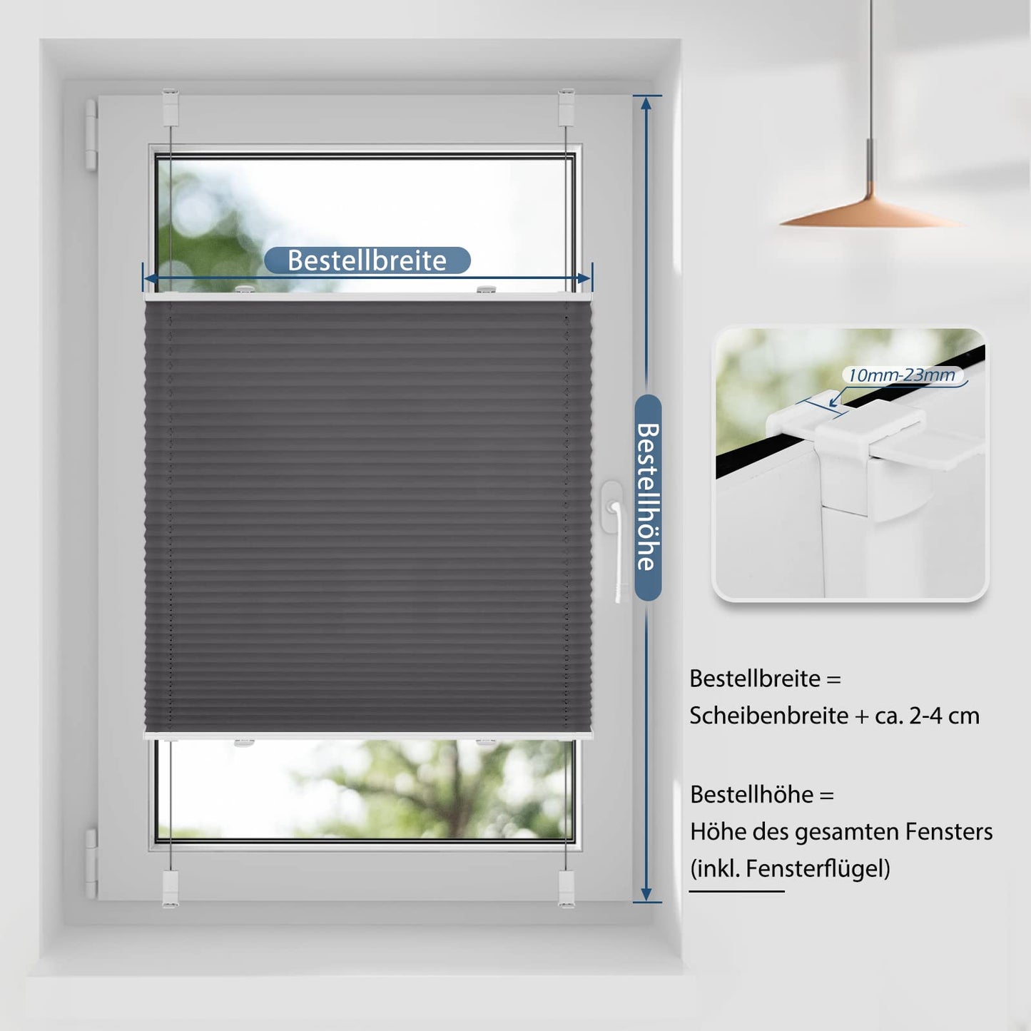 Sanfree Plissee Klemmfix Plisseerollo ohne Bohren Anthrazit B45 x H100cm inkl. Klemmträger Blickdicht und lichtdurchlässig Jalousie Faltrollo Sichtschutz und Sonnenschutz Rollo für Fenster & Tür