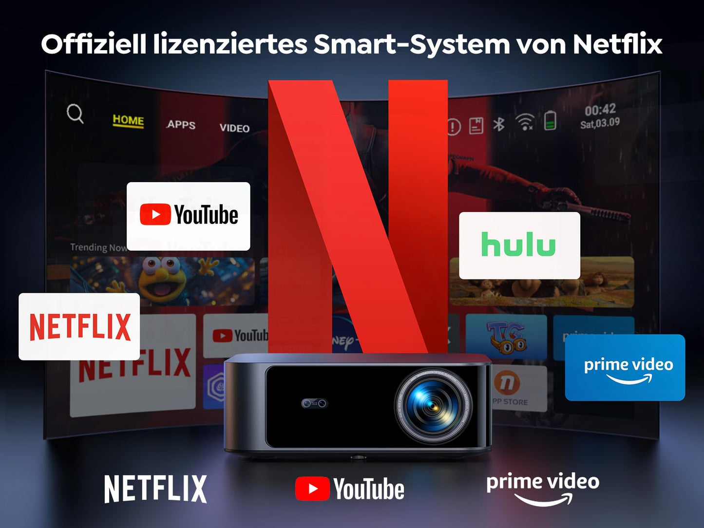 Beamer 4K【Offizielles Netflix & 36W Dolby Audio】 Toptro 1200 ANSI Smart Beamer Heimkino, 1080P Full HD Video Projektor mit Zwei-Wege Bluetooth WiFi, KI-Autofokus & Trapezkorrektur für Outdoor/Handy