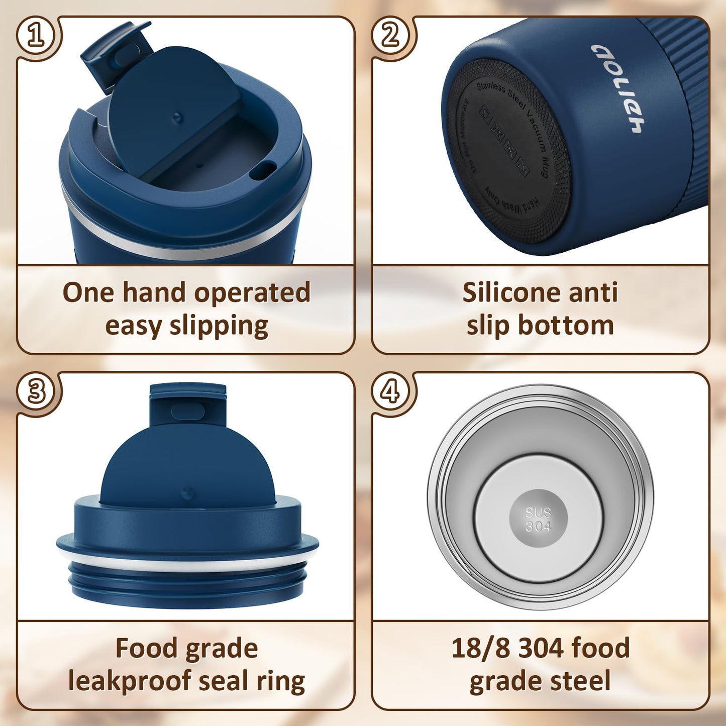 Aolieh Thermobecher, Kaffeebecher mit Auslaufsicherem Deckel, Thermobecher- Isolierbecher, Edelstahl Travel Mug, Kaffeebecher to go für heißes und kaltes Wasser Kaffee Tee