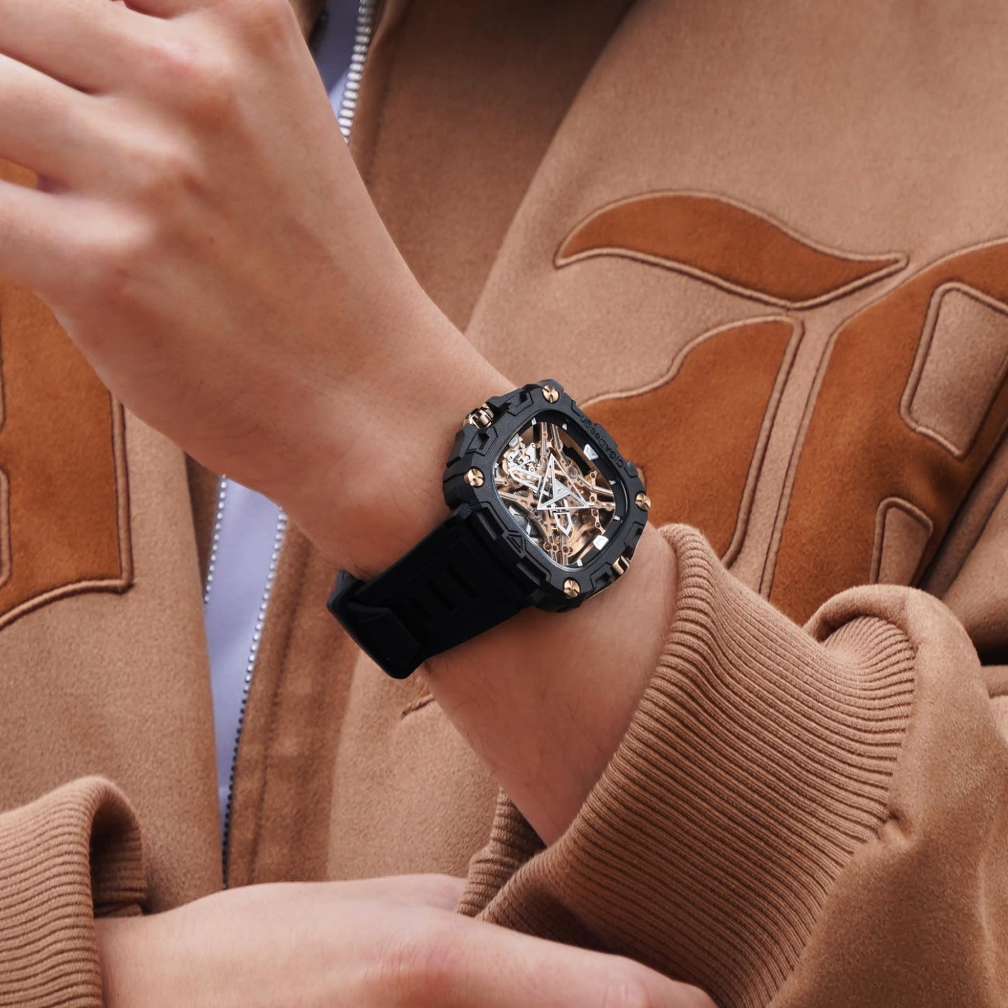 CIGA Design Automatische mechanische Uhr – X-Serie Auge des Horus Armbanduhr für Herren, Skelett-Stil, Biokeramikgehäuse mit Silikonbändern (Silber), Silber, Modern