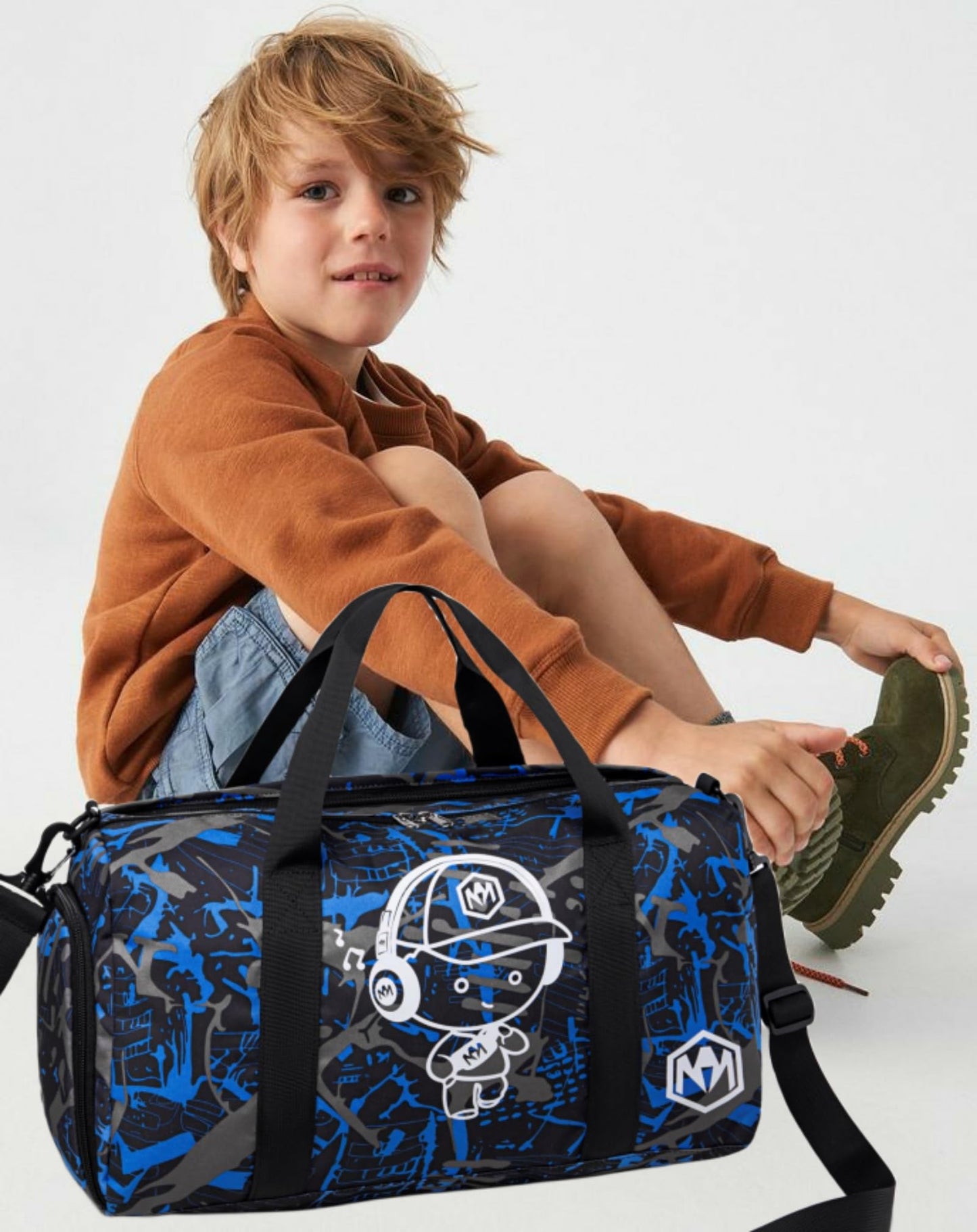 Sporttasche Kinder Schwimmtasche Jungen Damen mit Schuhfach und Nassfach Badetasche Teenager Kleine Reisetasche Fitnesstasche (Prinz Graffiti Blau)