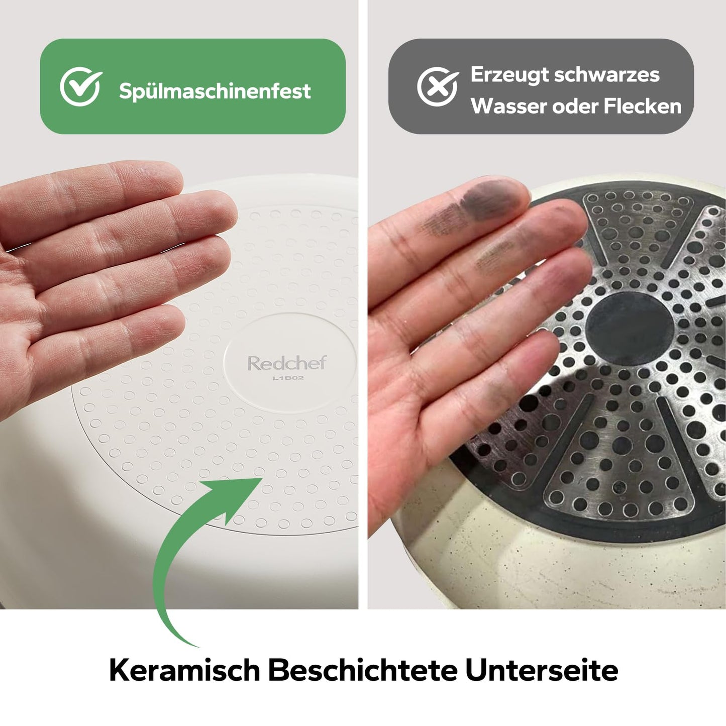 Redchef Keramik Pfannenset mit Abnehmbaren griff, Wohnmobil Kochgeschirr Set für Camping, Keramik Ungiftiges Topf- Und Pfannenset, PTFE-frei PFAS-frei PFOA-frei, Platzsparend Spülmaschinenfest