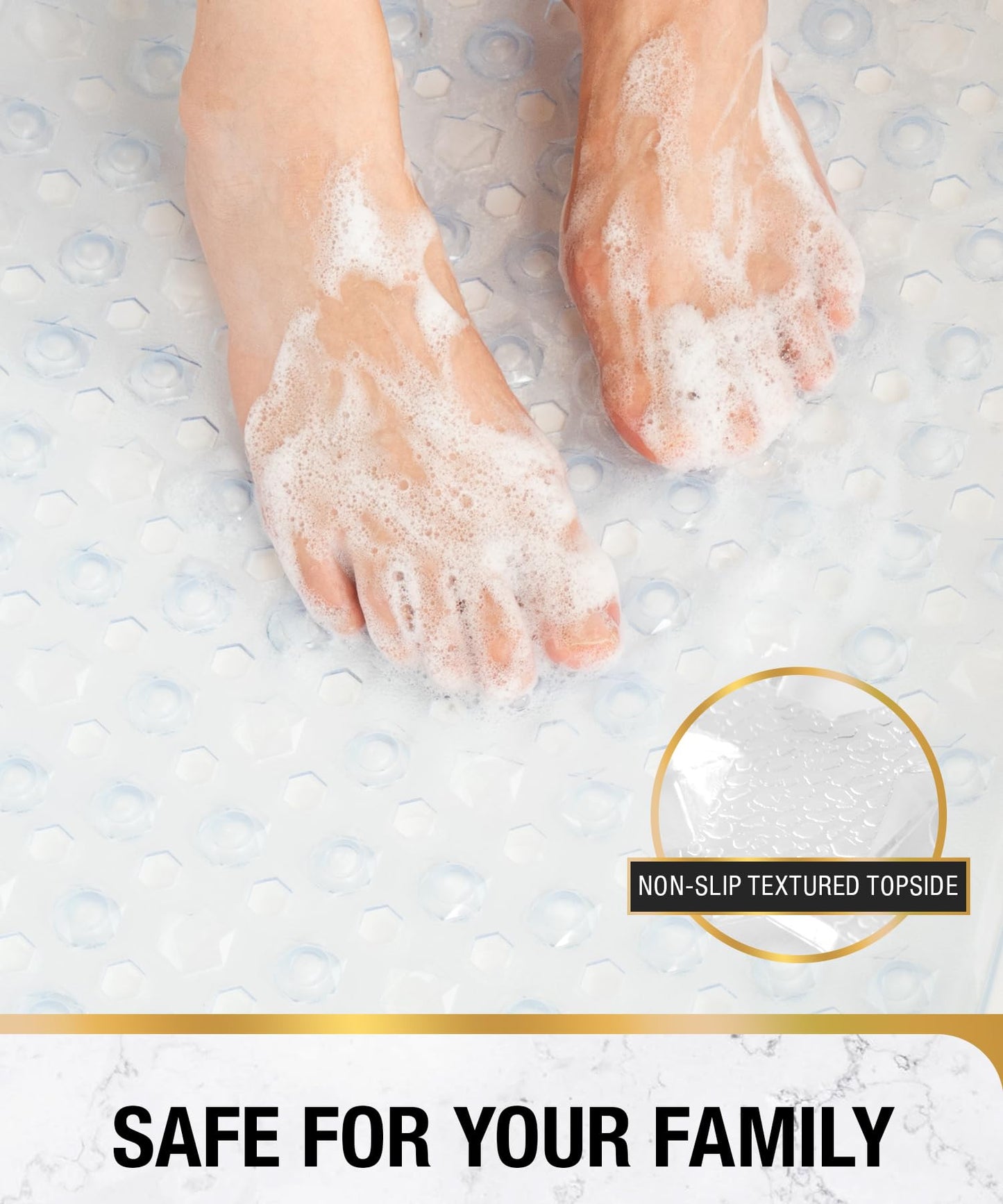 HITSLAM Duschmatte rutschfest, Antirutschmatte für die Dusche 53x53cm, Badewannenmatte mit Saugnäpfen-100% BPA-frei, Quadrat Rutschmatte Dusche schimmelresistent & maschinenwaschbar, Transparent