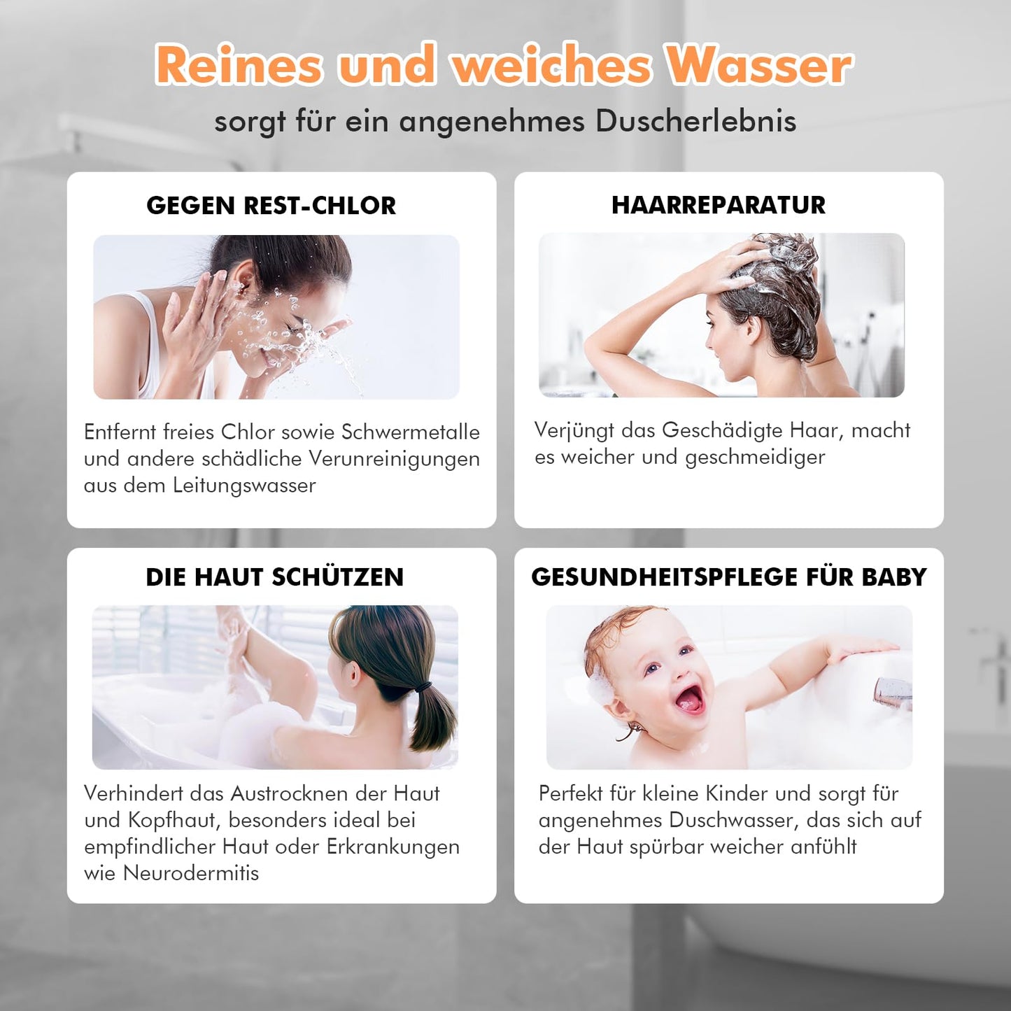Duschkopf mit Filter MEKO Hochdruck Handbrause mit Filtration in 15 Schichten 1,5M Schlauch 3 Strahlarten Sparduschkopf für Entfernen vom harten Wasser, Rest-Chlor, Bakterien und Schwermetall
