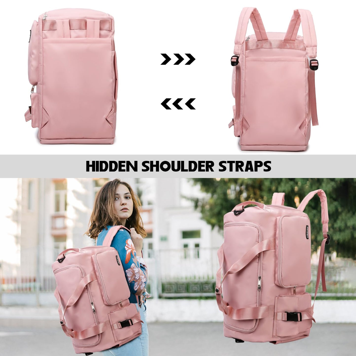 Suweir Sporttasche Damen Herren 42L Reisetasche mit Schuhfach Nassfach Wasserdicht Trainingstasche Travel Duffle Bag mit Rucksack Weekender Schwimmtasche Fitnesstasche für Reisen, Fitness, Sport