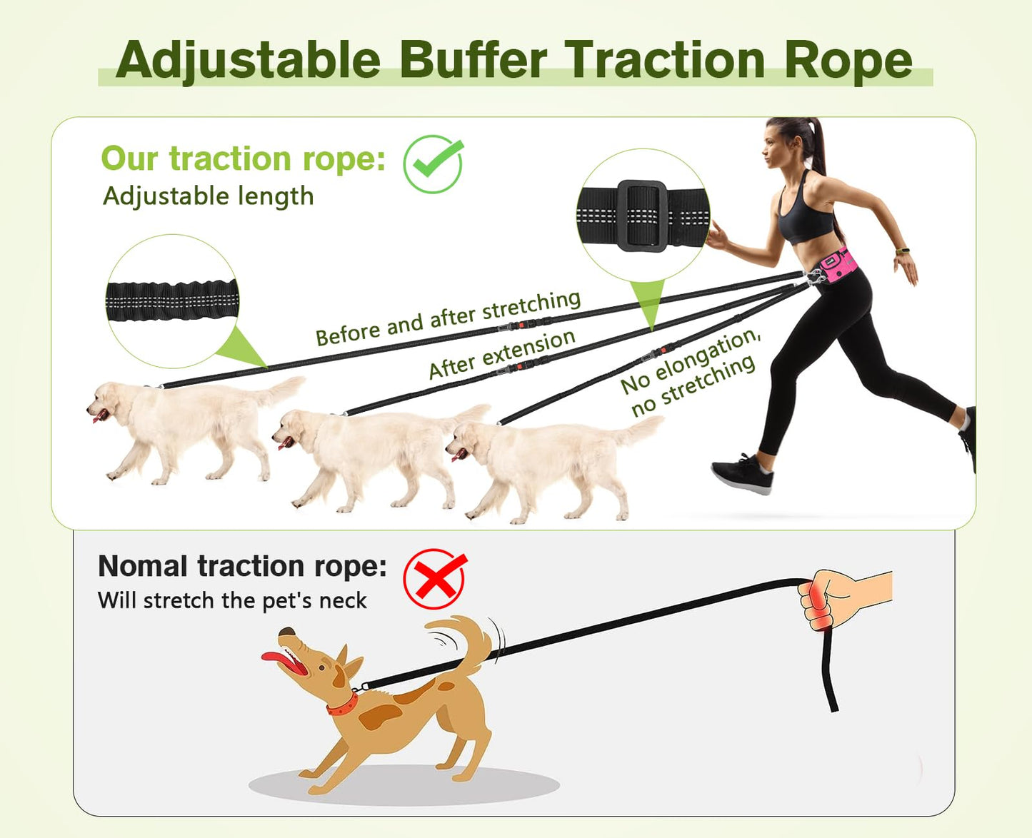 pecute Joggingleine Hunde mit Bauchgurt, Laufgürtel Hundeleine für Große und Mittelgroße Hunde, Leine Hund mit Gürteltasche, Elastische Laufleine für Hunde, Dog Leash für Laufen, Joggen