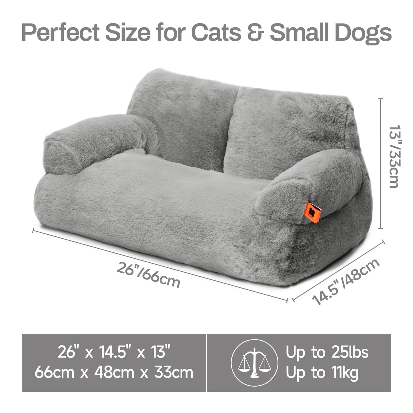 MEWOOFUN groß Katzenbett kleines Hundesofa Flauschig und waschbar Katzensofa Hundebett für Katzen, weich Katzenbett katzencouch mit Rutschfester Unterseite, Grau 66x48cm