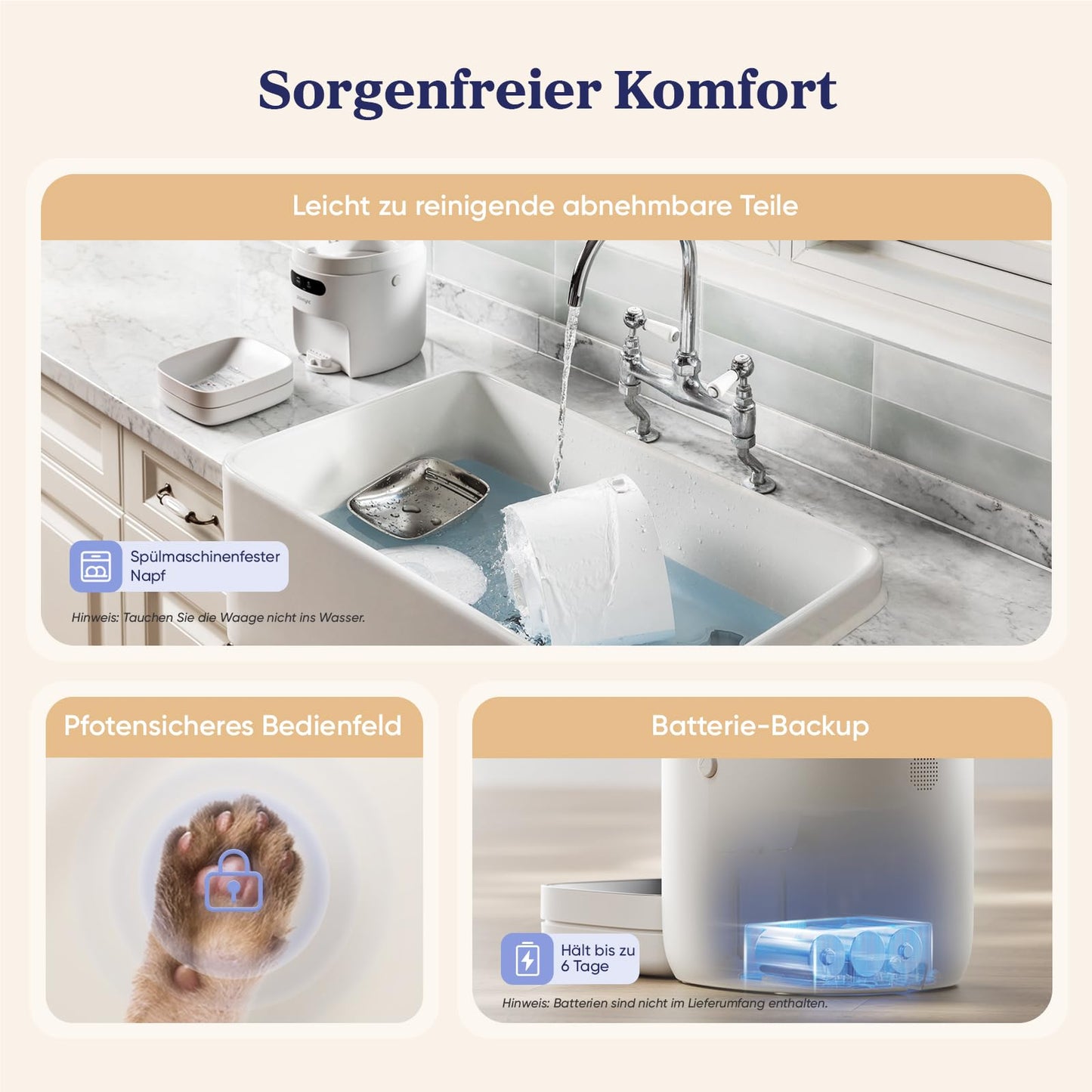 Pawsync Smart Futterautomat, 3 Stück, Farbwechselnde Erinnerung, Haustierfutter-Trockenmittel hält Futter trocken & frisch, bis zu 3 Monate, App-Benachrichtigungen