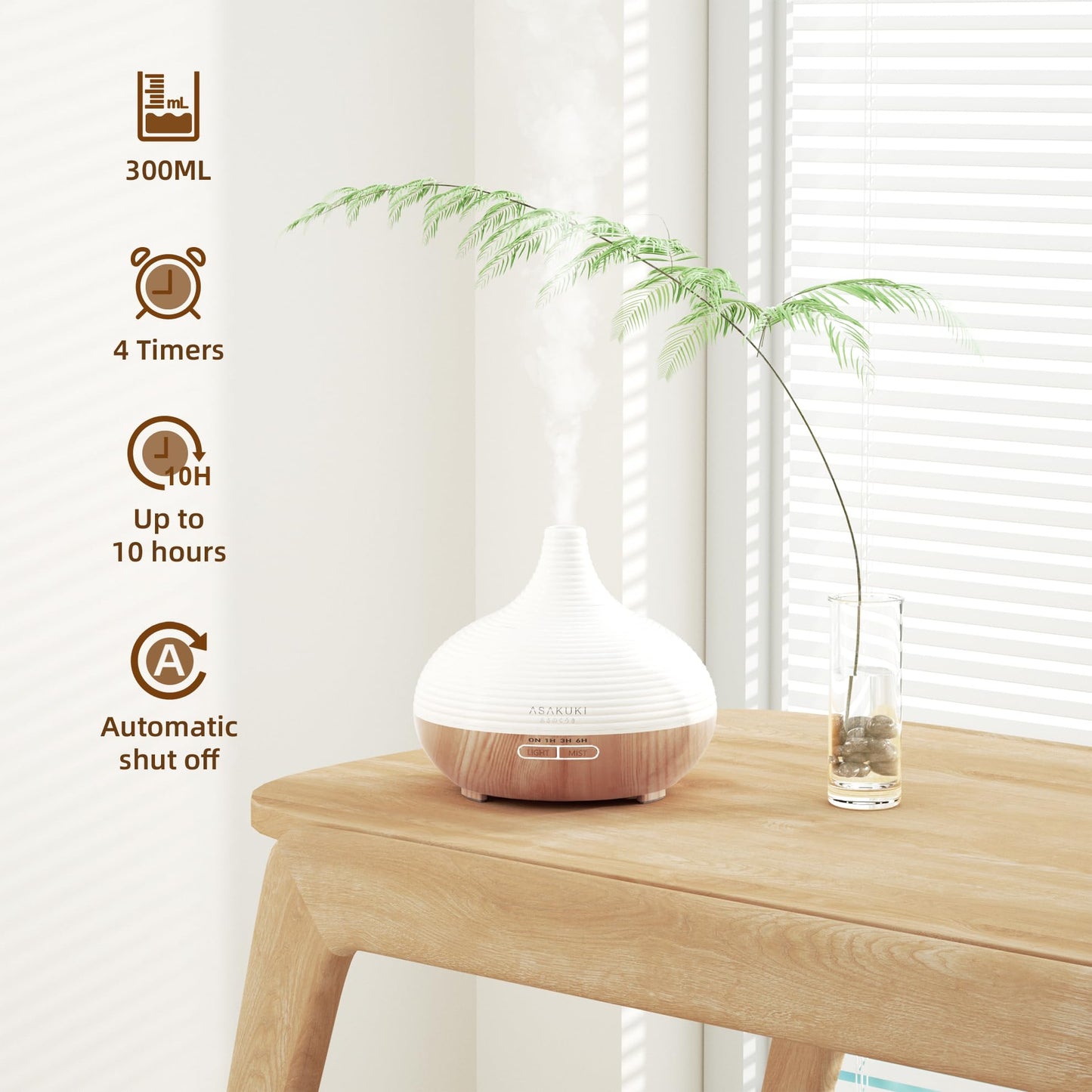 ASAKUKI 300ml Aroma Diffuser für Duftöle, Premium Ultraschall Luftbefeuchter Aromatherapie Öle Diffusor mit 7 farbigem LED Licht, BPA Free Schlafzimmer, Büro, Spa