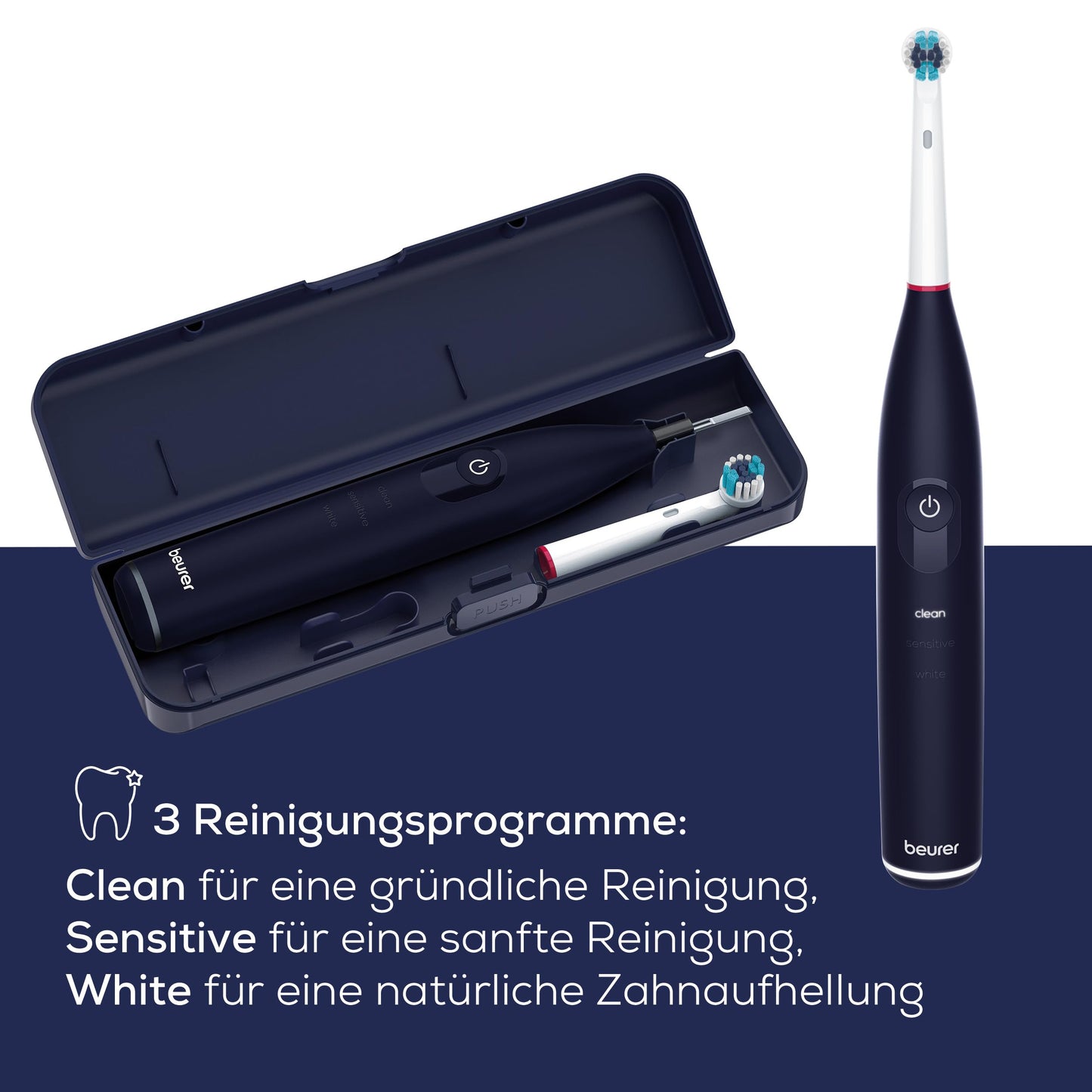 Beurer TB 50 Elektrische Zahnbürste, 3 Reinigungsprogramme für Zahnpflege, oszillierend-pulsierende Putztechnologie zur Plaque Entfernung, integrierter Andrucksensor, Akku mit 45 Tage Laufzeit