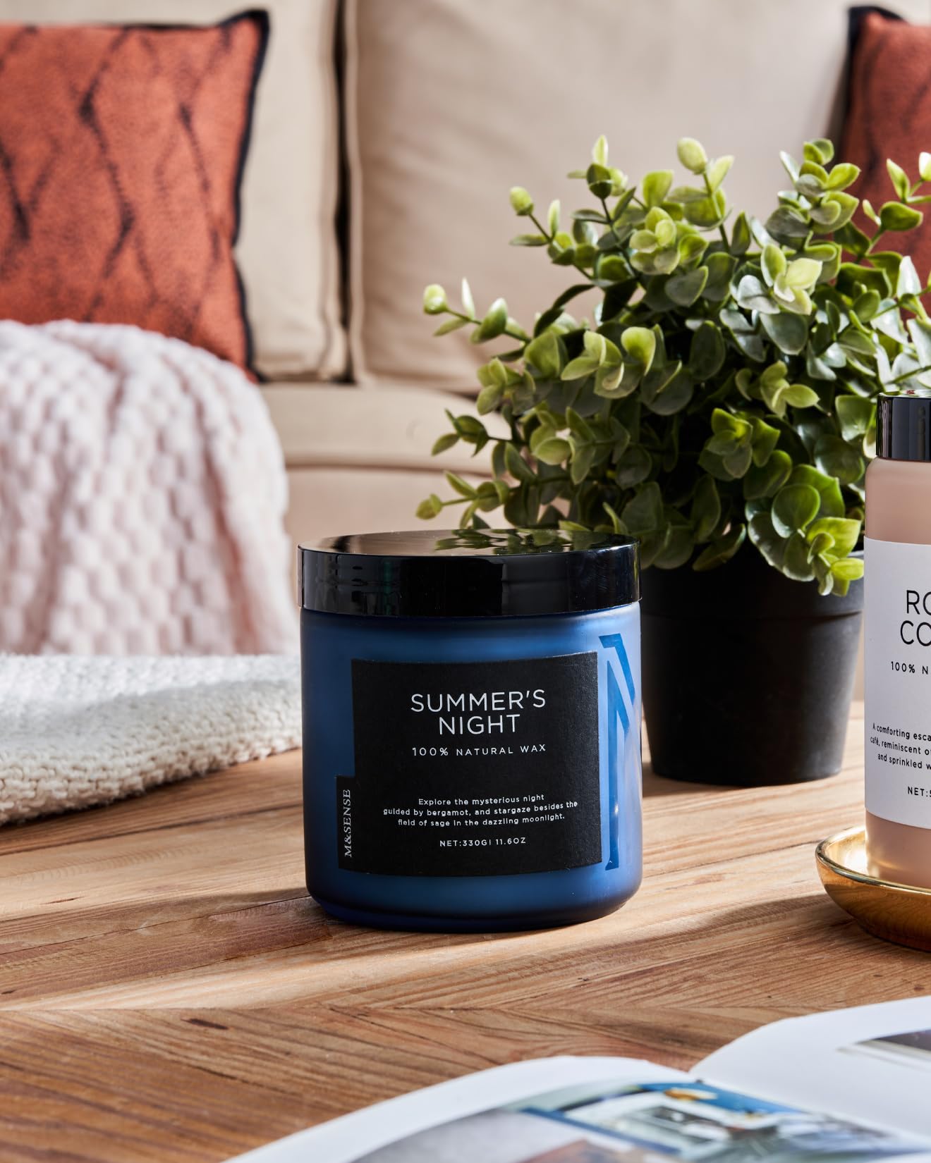 M&SENSE Sommernacht Duftkerze im Glas, Natürliche Sojakerze mit zwei Dochte, 330g große Patchouli Kerzen bis zu 70 Std. Brenndauer, Kerzengeschenke für Frauen, Männer