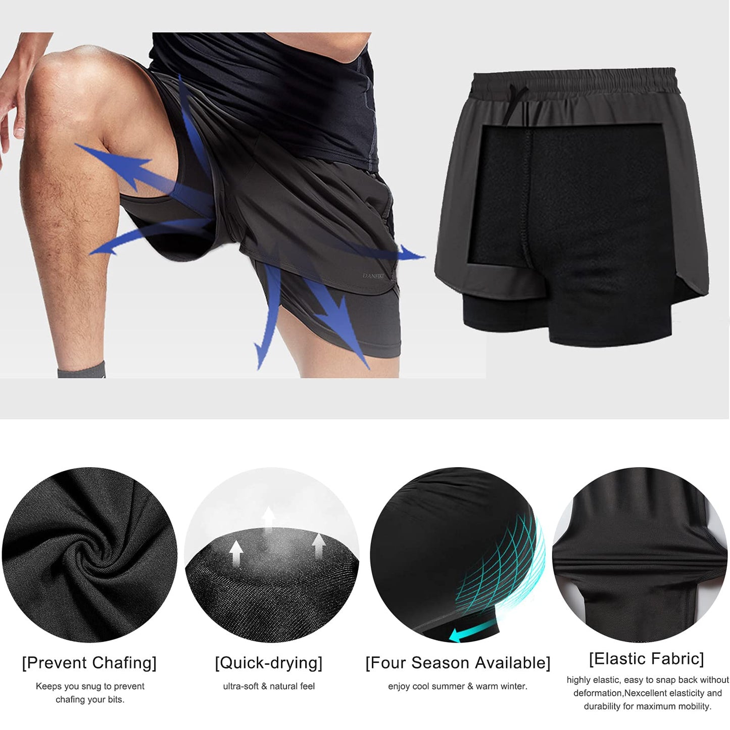 Danfiki Laufshorts Herren Kurze Sporthose Kurz mit Tasche Laufhose Herren Kurzmit Taschen Hosen Fitness Laufhose