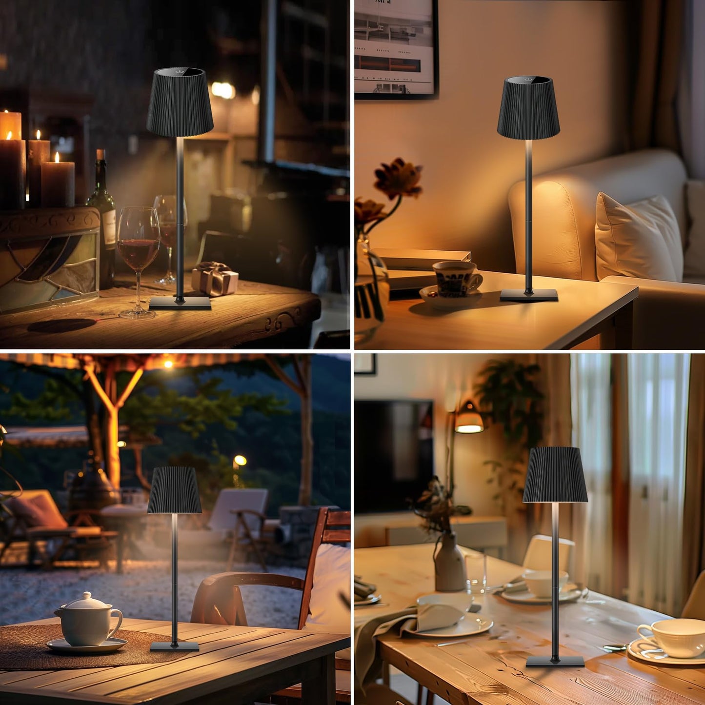 Riokko LED Tischleuchte Kabellos Touch Dimmbar 3 Farbtemperatur 5200mAh Nachttischlampe IP54, USB-C Akku Tischlampe Aufladbar(3000k-6500k), für Outdoor Nachttisch Esstisch Schreibtisch
