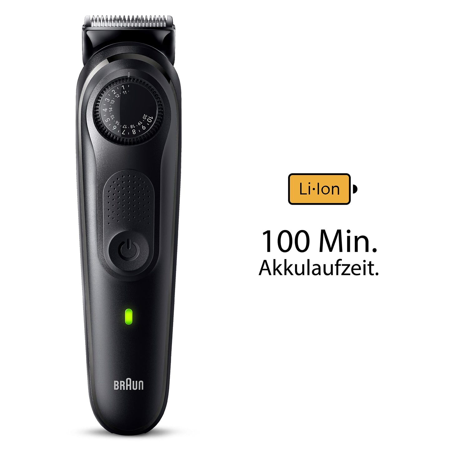 Braun Barttrimmer, Bartschneider/Trimmer/Haarschneider Herren, Haarschneidemaschine mit ultrascharfer Klinge, 40 Längeneinstellungen, Tasche, 100 Min. kabellose Laufzeit, BT5430
