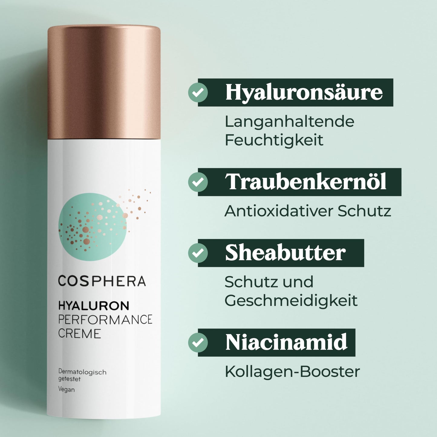 Cosphera - Hyaluron Performance Creme 50 ml - vegane Tages- und Nachtcreme hochdosiert für Gesicht, Hals, Dekolleté, Augen - Anti-Falten Feuchtigkeitsbehandlung für Frauen und Männer