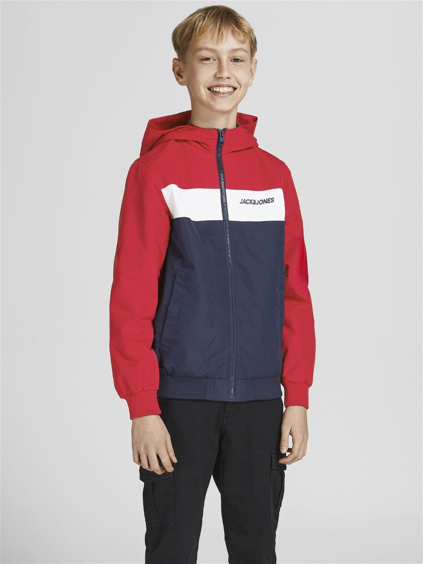 JACK & JONES JUNIOR Jungen JJERUSH Blocking Hood Bomber NOOS JNR Jacke, True Red/Detail:Blocking,152