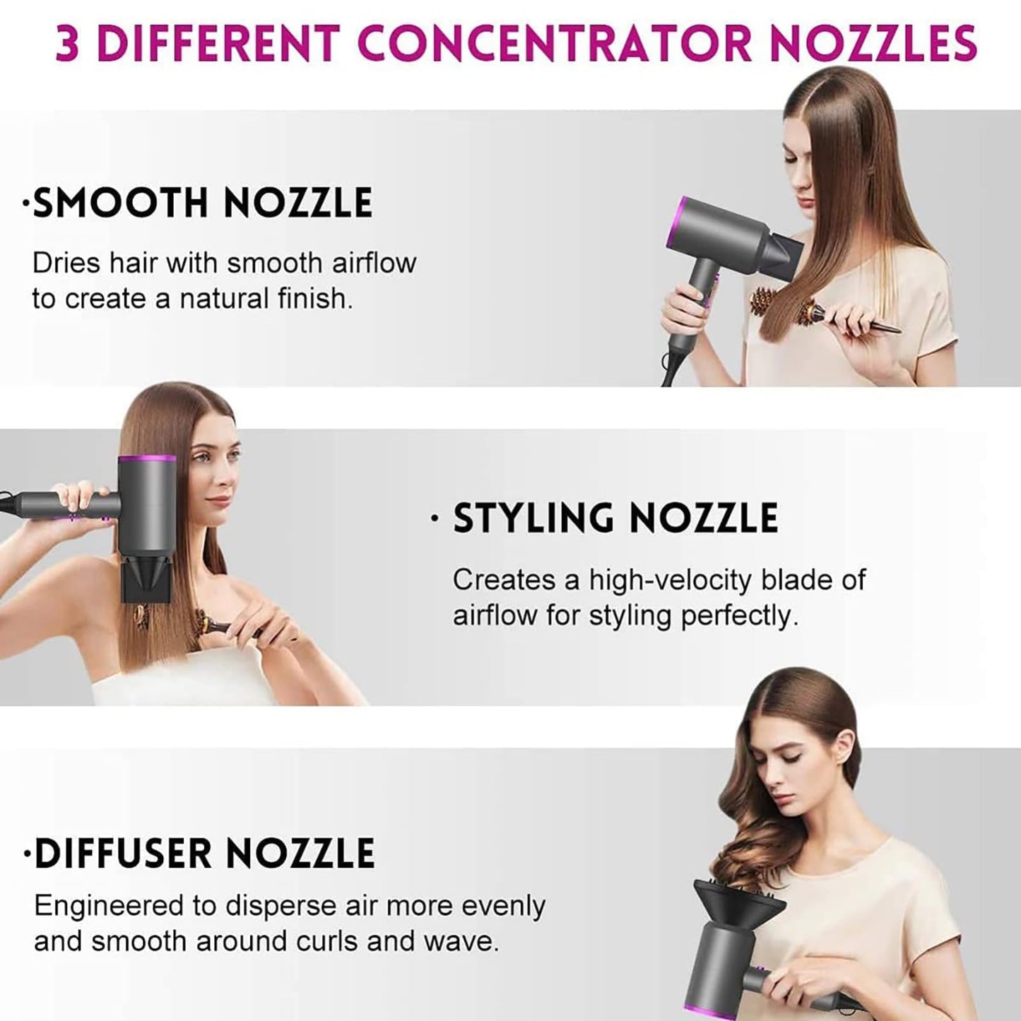 Ionen Föhn AC Motor 1800W Haartrockner, Slopehill Schnelltrocknen Hair Dryer, Salon Haarfön mit Heiß-/Kalttaste, 3 Fön Concentrators and Diffuser, 3 Temperatureinstellungen, 2-Gang(Violett)