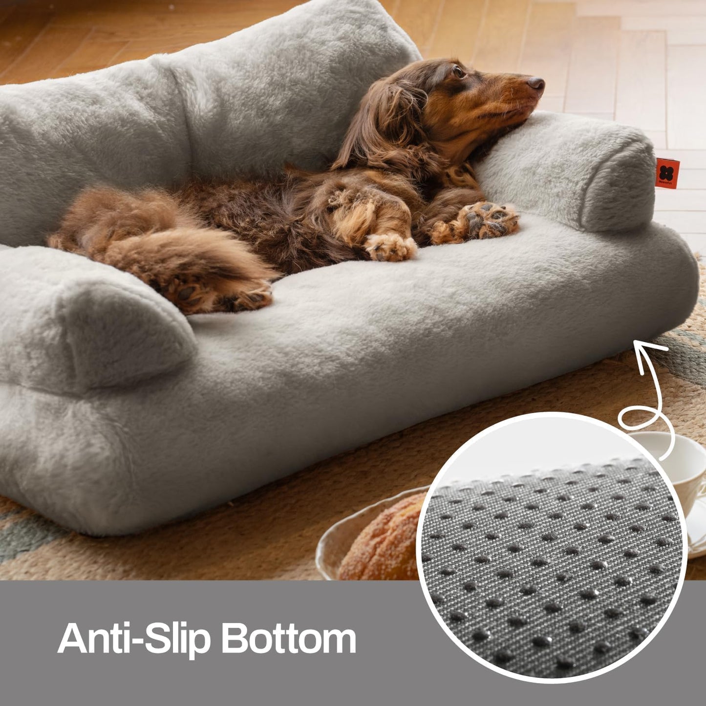 MEWOOFUN groß Katzenbett kleines Hundesofa Flauschig und waschbar Katzensofa Hundebett für Katzen, weich Katzenbett katzencouch mit Rutschfester Unterseite, Grau 66x48cm