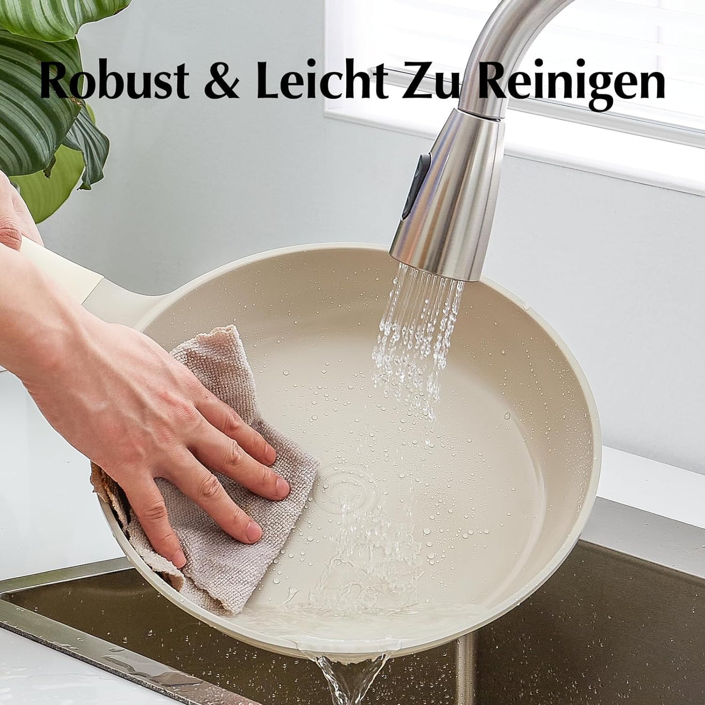Redchef 5-teiliges Pfannenset Bratpfannen Induktion, Antihaft Keramik Pfannen Set, Pfannen 20/24/28 cm, 24/28cm Mit Deckel für alle Herdarten, PTFE-frei PFAS-frei PFOA-frei, Spülmaschinenfest Beige