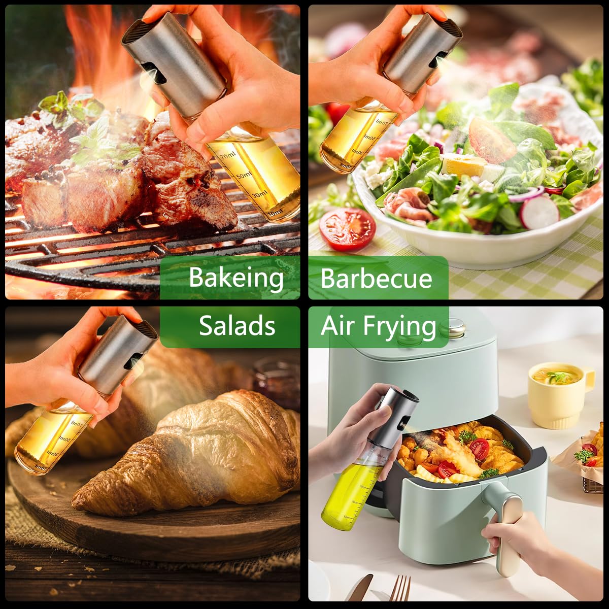 BETA NOBLE〖Verstärkte〗Ölsprüher zum Kochen, Öl Sprühflasche, Ölspray zum Kochen, Olivenölsprüher für Salat, Grillen, Backen in der Küche