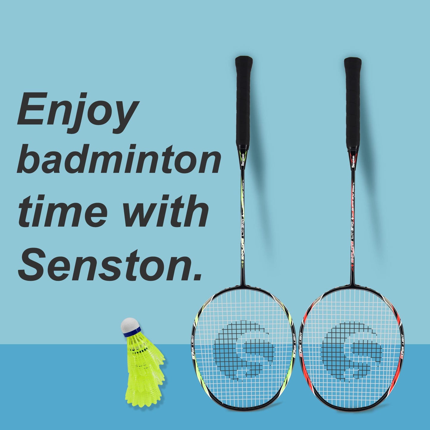Senston Graphit Badminton Set Leichtgewicht Profi Badmintonschläger mit 2 Federbälle und 2 Griffband für Training, Sport und Unterhaltung
