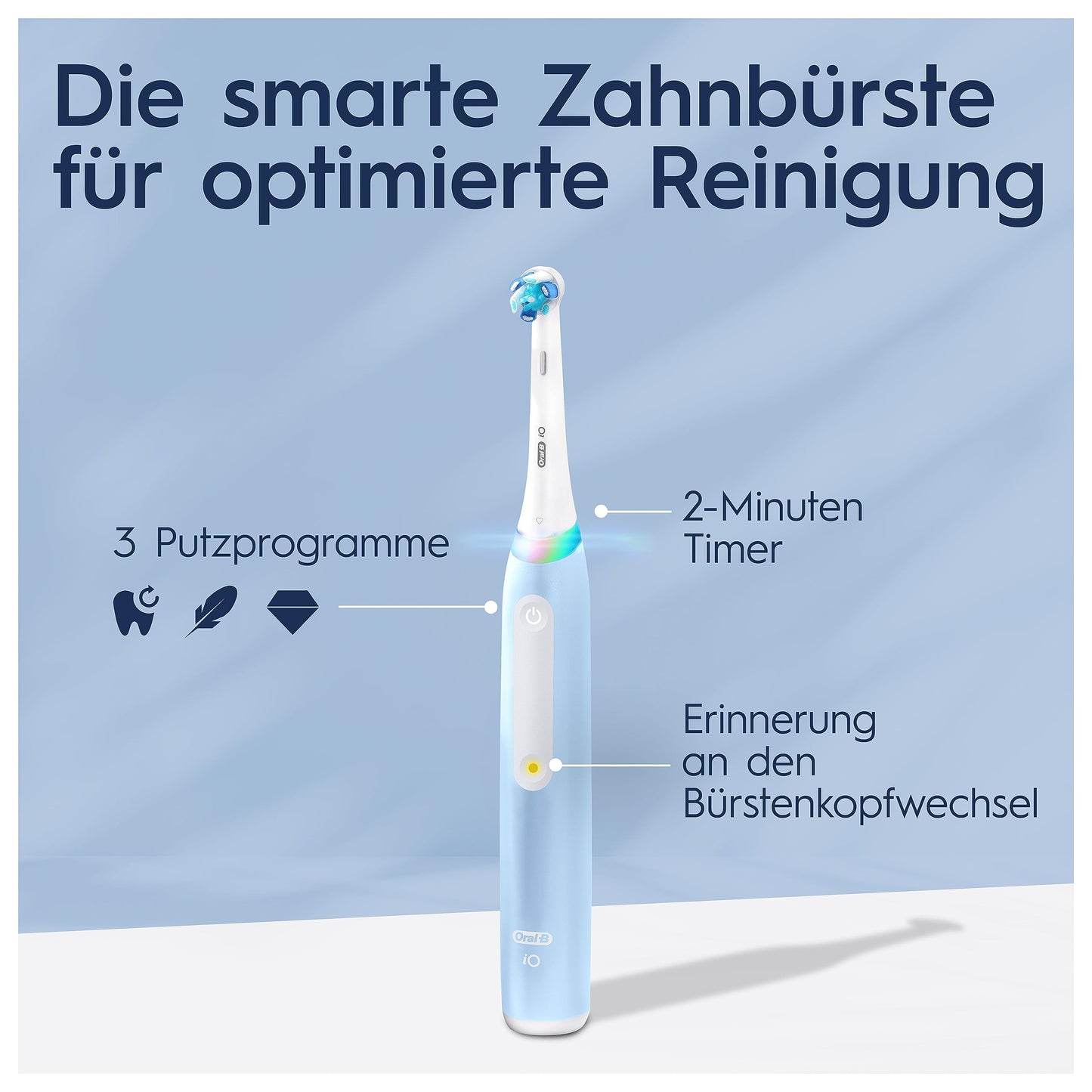 Oral-B iO Series 3 Plus Edition Elektrische Zahnbürste, Electric Toothbrush, drei Putzmodi für Zahnpflege, Designed by Braun, TESTSIEGER Stiftung Warentest (12, 2024), Ice Blue
