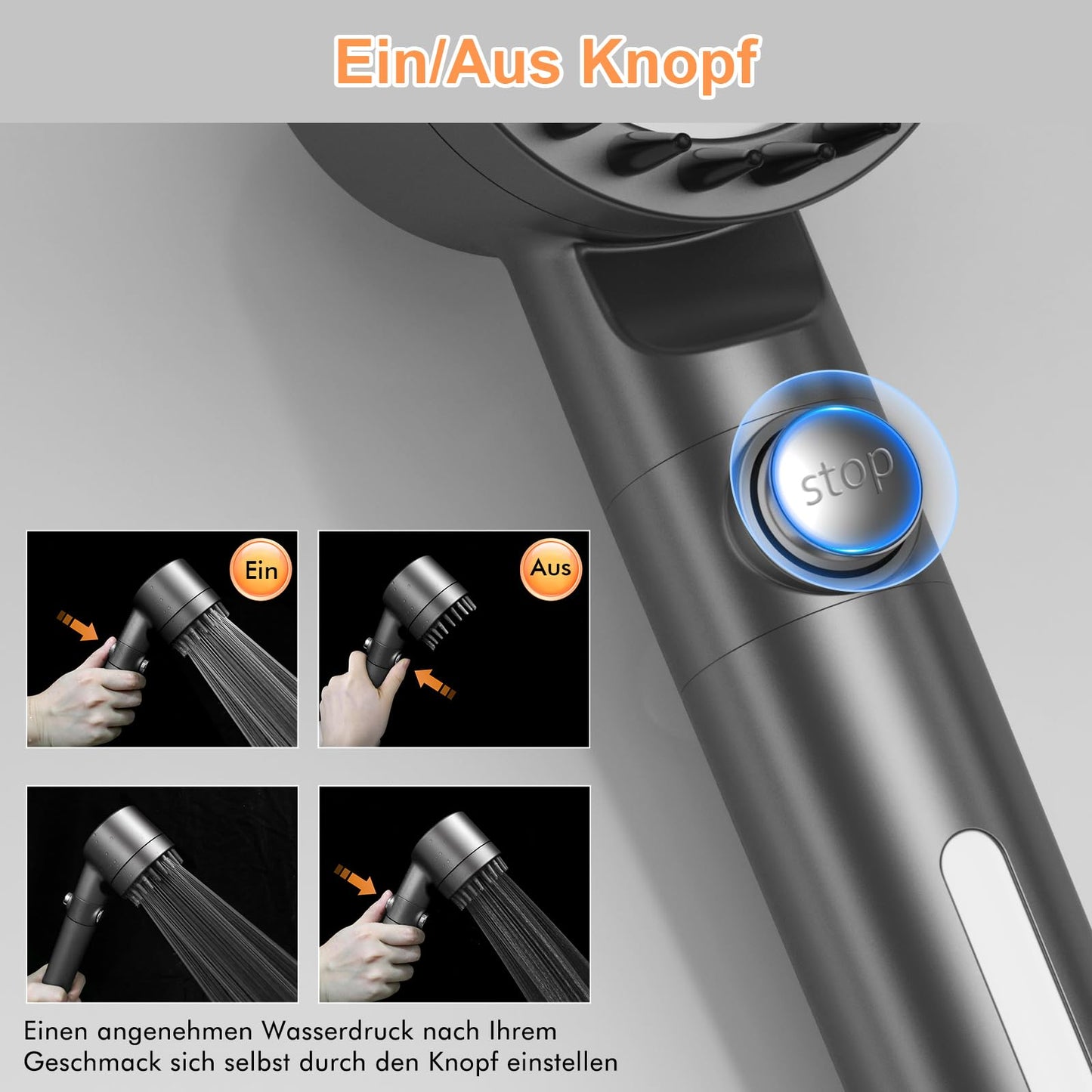 Duschkopf mit Filter MEKO Hochdruck Handbrause mit Filtration in 15 Schichten 1,5M Schlauch 3 Strahlarten Sparduschkopf für Entfernen vom harten Wasser, Rest-Chlor, Bakterien und Schwermetall