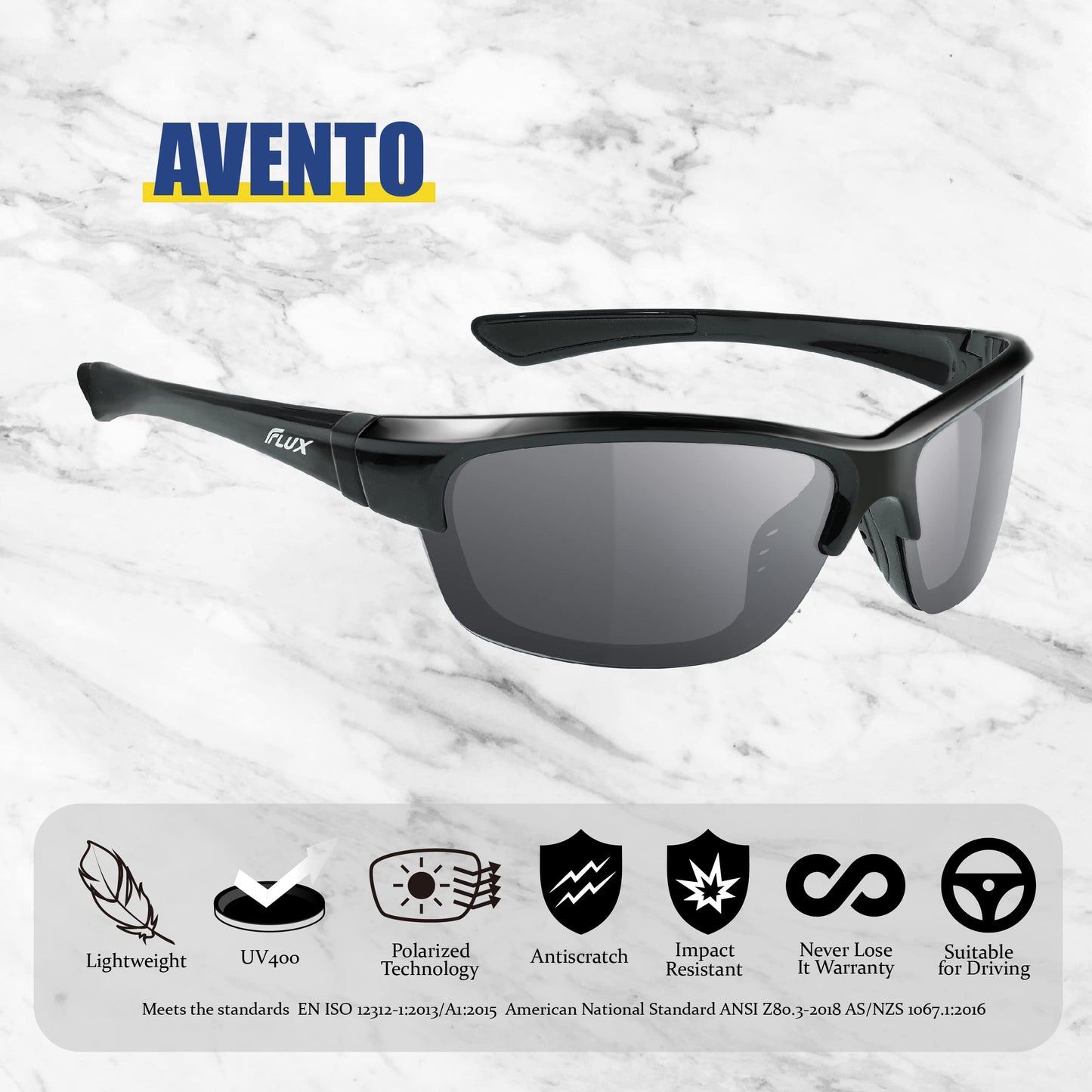 ICECUBE AVENTO Polarisierte Sport-Sonnenbrille UV400 Schutz mit Anti-Rutsch-Funktion und leichtem Rahmen - für Männer und Frauen beim Fahren, Laufen (Black/Grey Mirror)