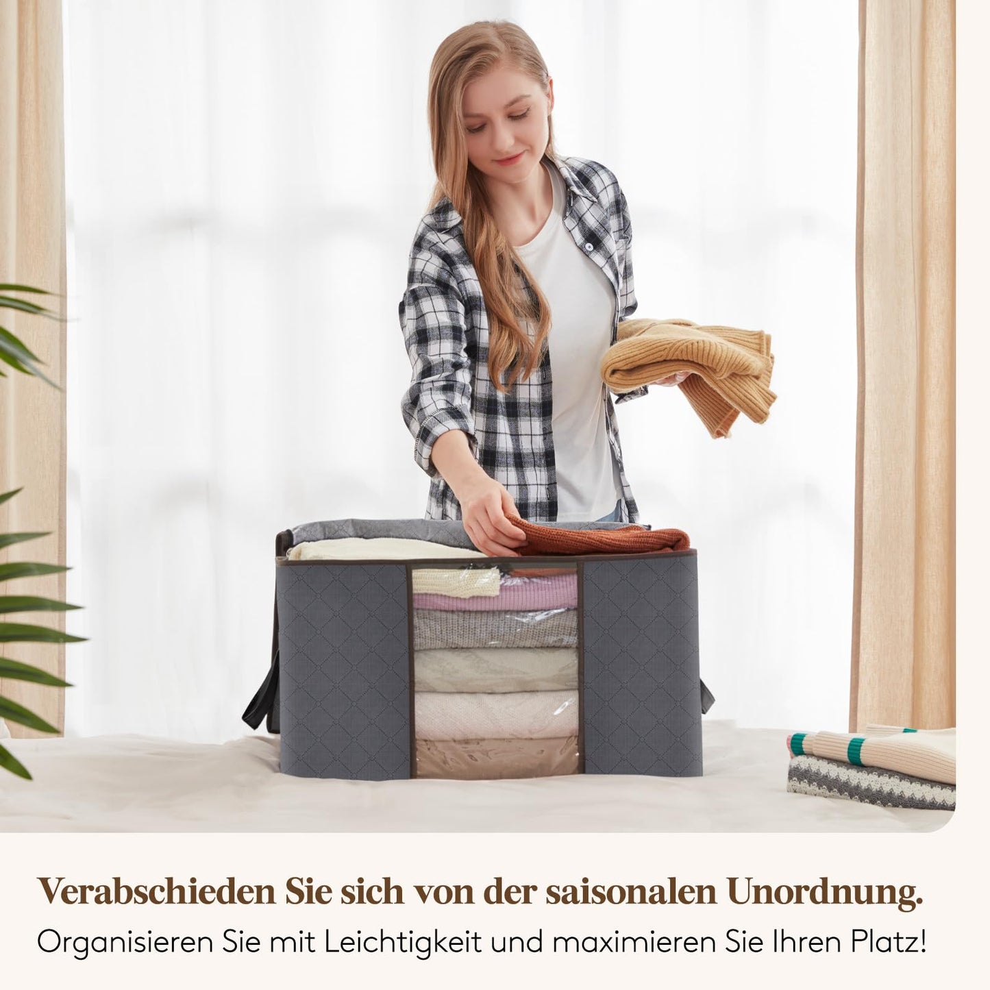 Lifewit 6 Stück Aufbewahrungstasche, Aufbewahrungsbox mit Deckel, Kleiderschrank Organizer Faltbare Kleideraufbewahrung Umzugskartons mit Verstärkt Griff für Bettdecken Kleidung Decke, Grau