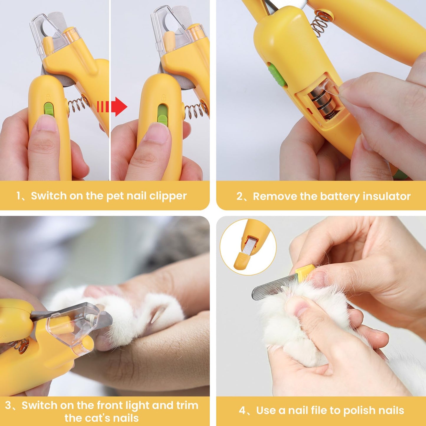 JIZZU Nagelknipser LED für Hunde Katzen, Profi Krallenschere, Nagelknipser für Katzen, krallenschere mit Led, Haustier-Nagelknipser mit Sicherheitsschild, Haustiere Krallenpflege