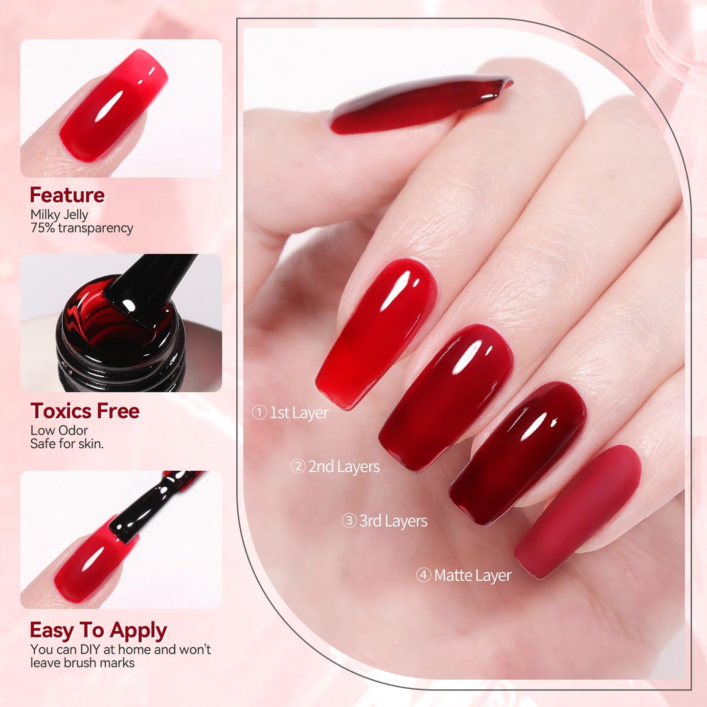 Born Pretty UV Nagellack Milky Jelly Milchig Burgunderrot 15ml - Gel Nagellack UV Transparentes Weinrot Transparent Natur UV LED Soak off Manicure Gel Lacquer Varnish