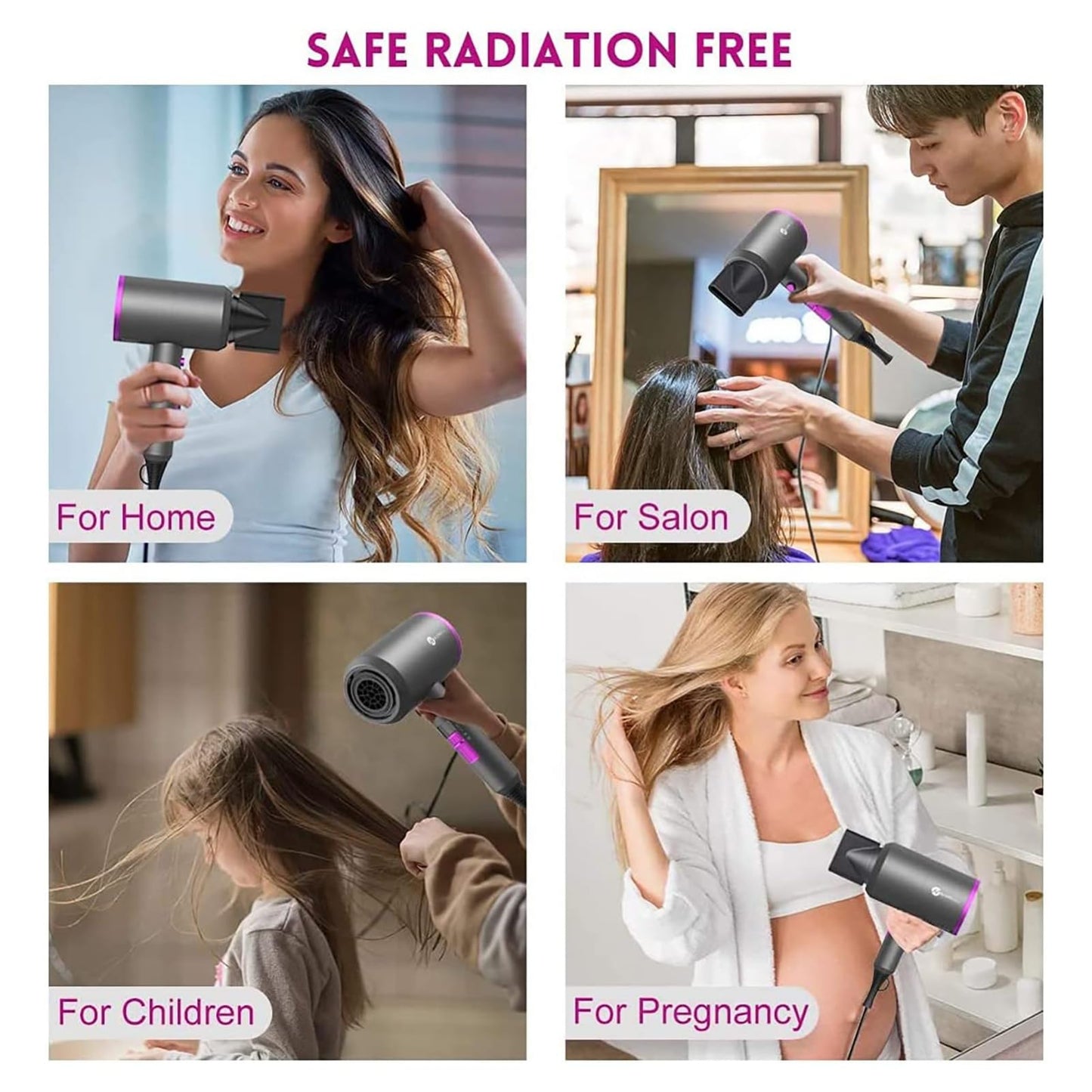 Ionen Föhn AC Motor 1800W Haartrockner, Slopehill Schnelltrocknen Hair Dryer, Salon Haarfön mit Heiß-/Kalttaste, 3 Fön Concentrators and Diffuser, 3 Temperatureinstellungen, 2-Gang(Violett)
