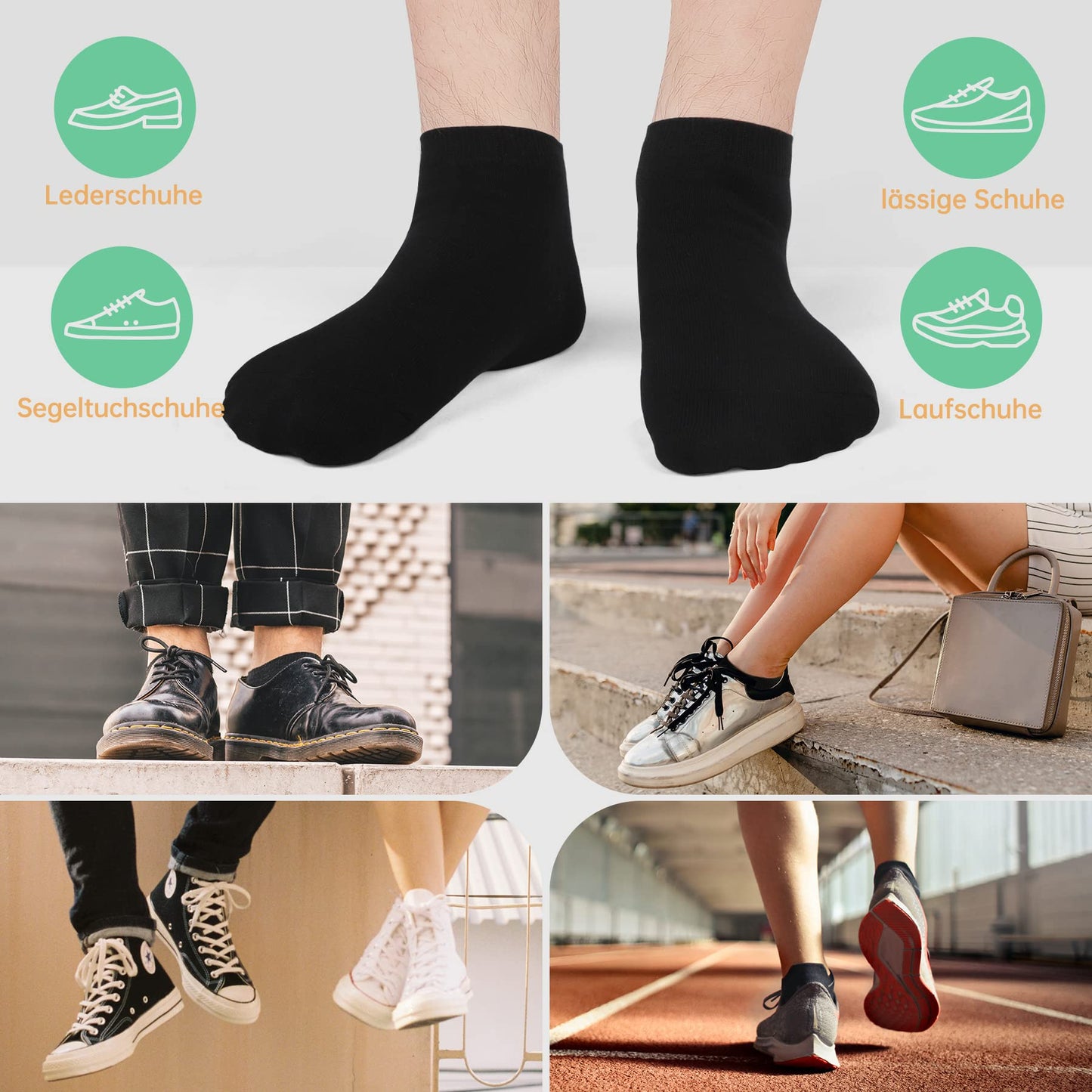 FALARY Sneaker Socken Herren Damen 12 Paar Kurze Halbsocken Baumwolle-Schwarz-43-46