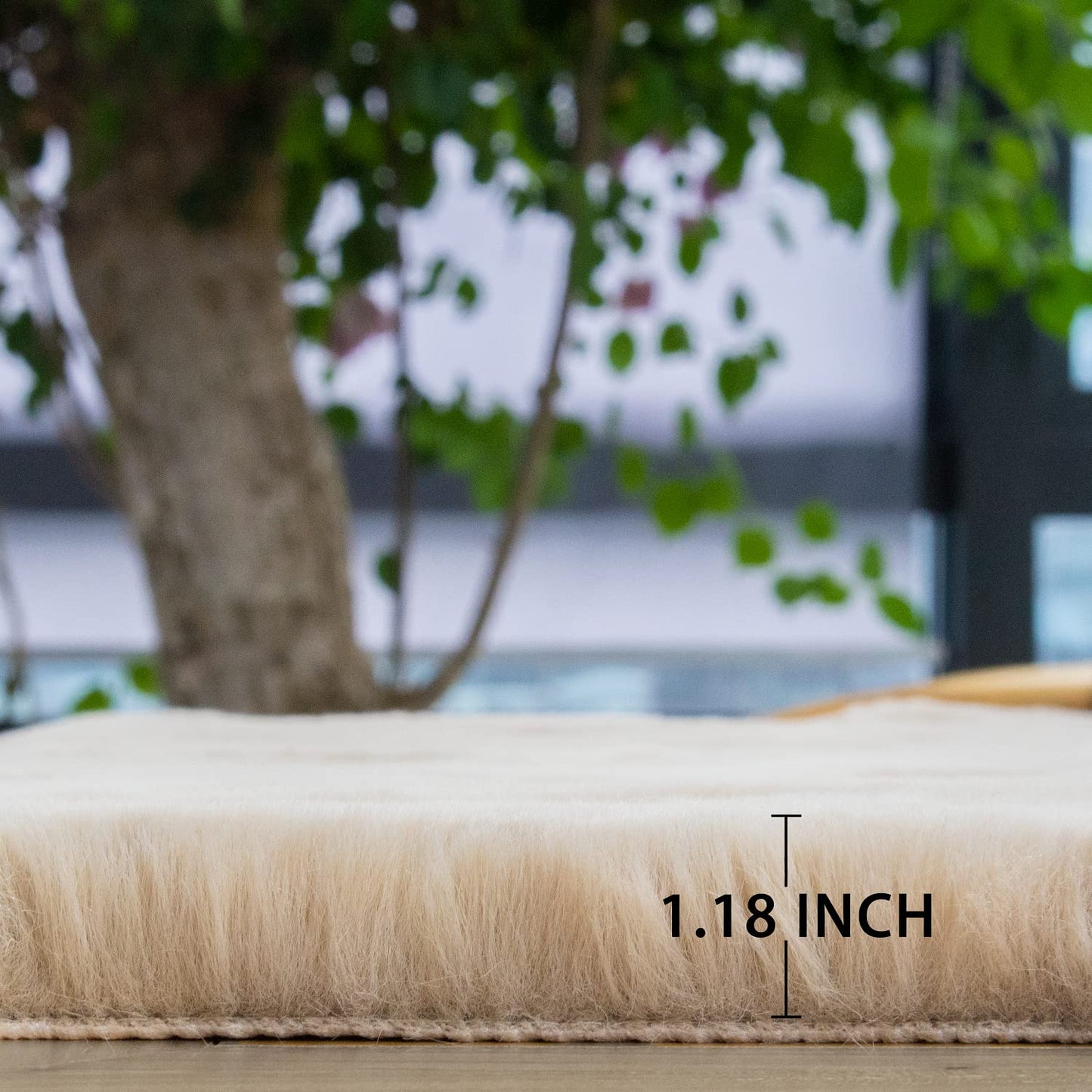 ORINOVA Teppich Beige Rund Waschbar Flauschig 90 cm Kunstfell Teppich Wohnzimmer Schlafzimmer Kinderzimmer Kurzflor Fellteppich Deko Kuschelig