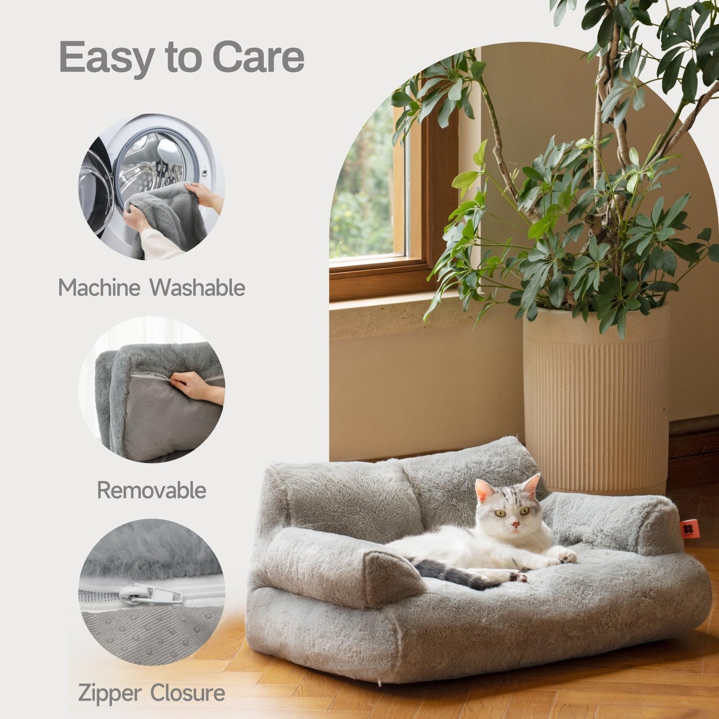 MEWOOFUN groß Katzenbett kleines Hundesofa Flauschig und waschbar Katzensofa Hundebett für Katzen, weich Katzenbett katzencouch mit Rutschfester Unterseite, Grau 66x48cm
