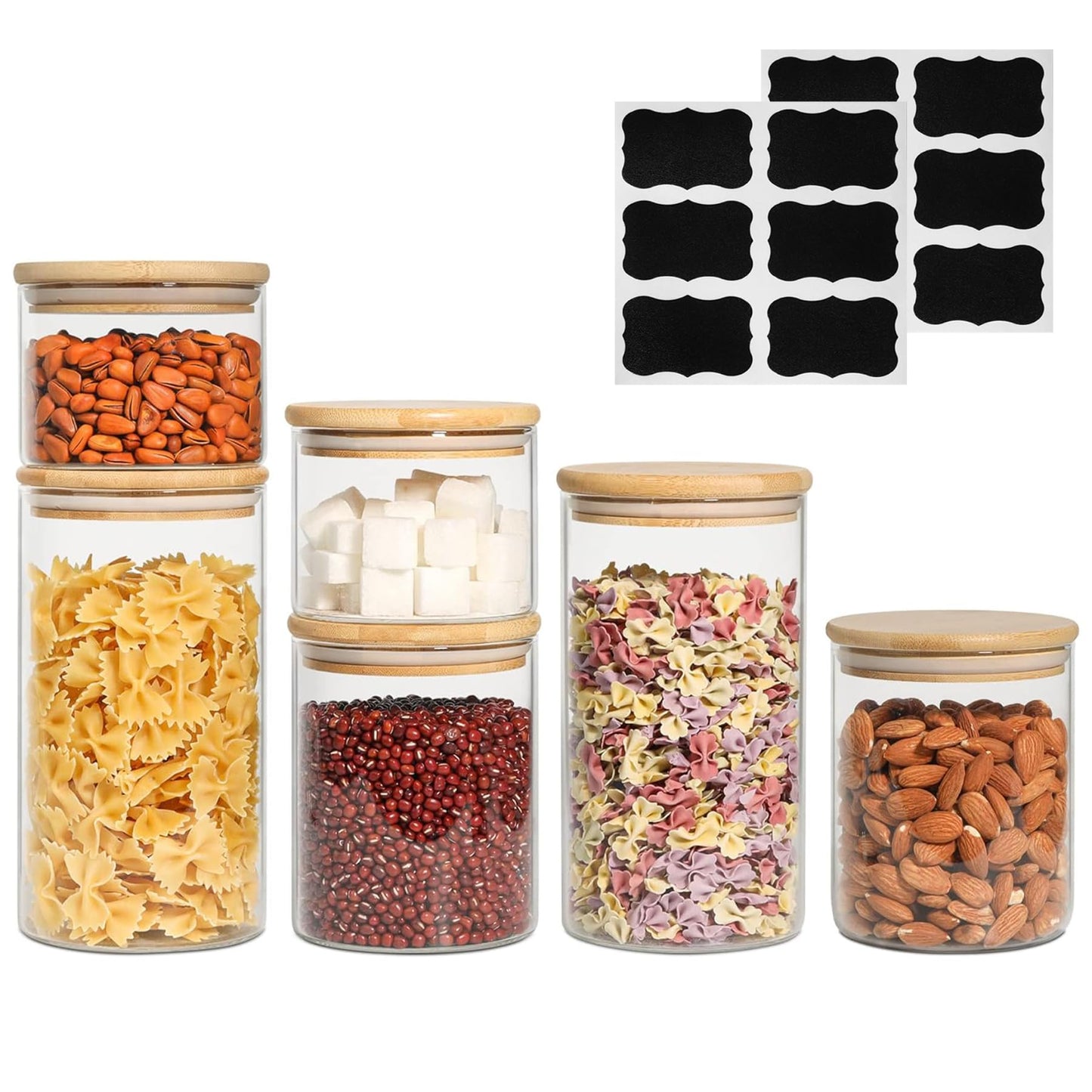 ComSaf 500ml/800ml/1200ml Luftdichter Vorratsgläser mit Deckel Rund, 6er Set Aufbewahrungsglas Küche aus Borosilikatglas, Glasbehälter Vorratdosen Set für Gewürz Spagetti Getreide Bohnen