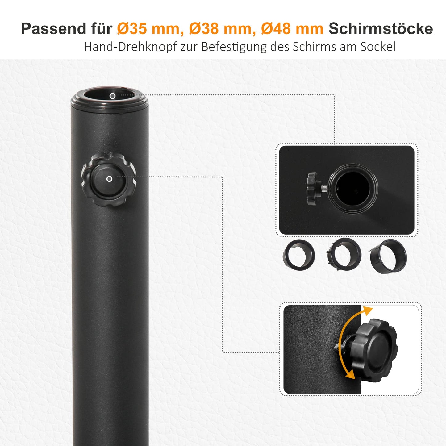 Outsunny Sonnenschirmständer Schirmständer Schirmhalter Schirmfuß 13 kg Ständer Schirm Ø35/38/48 mm Metall + Zement Schwarz 40 x 40 x 43 cm