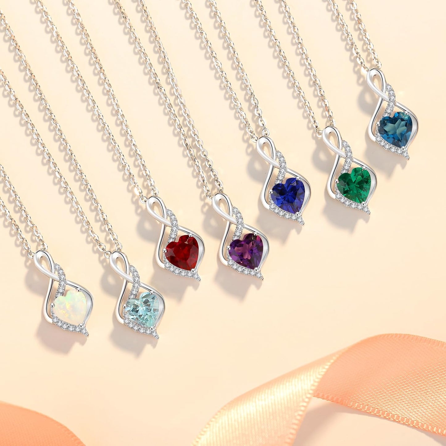 FANCIME Solide 14 Karat Weißgold Unendlichkeit Herz Topas und echt Diamant Anhänger Halskette, Feine Geschenk Schmuck für Damen Mädchen, 925 Silber Kette: 40 + 5 cm